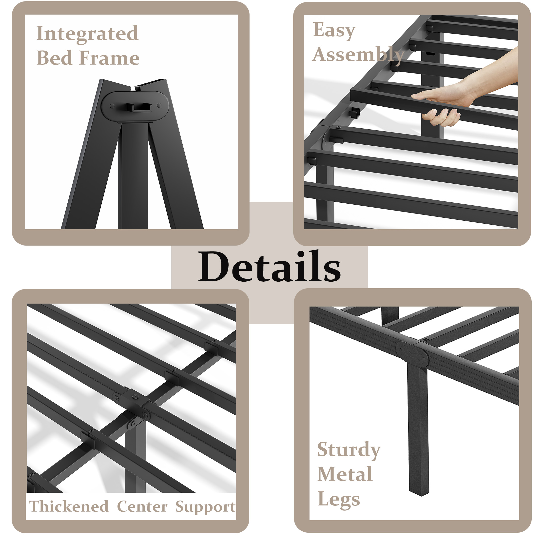 FSCHOS 18 inch Full Size Metal Bed Frame, Heavy Duty Metal Platform with Ample Storage Space, Sturdy Construction, No Box Spring Needed