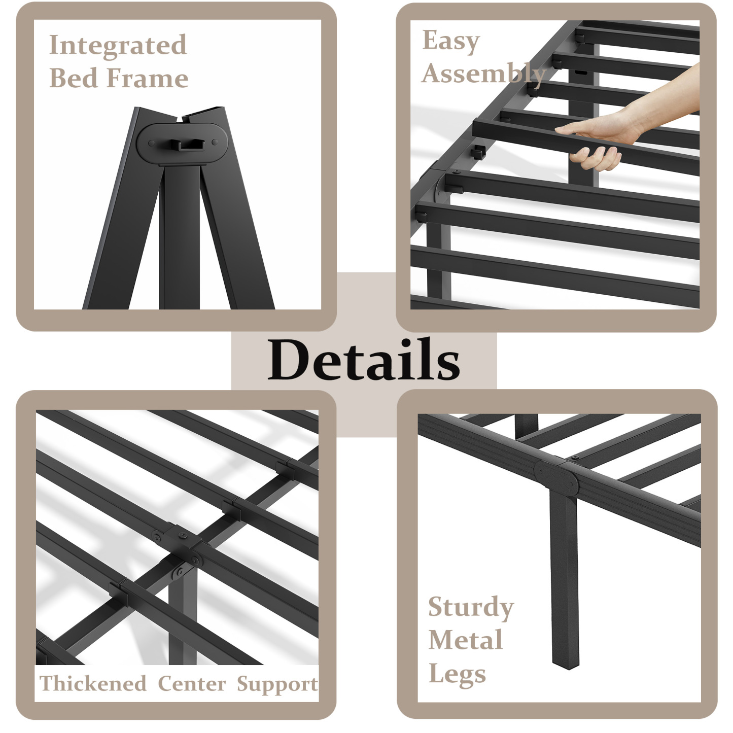 FSCHOS 18 inch Queen Size Metal Bed Frame, Heavy Duty Metal Platform with Ample Storage Space, Sturdy Construction, No Box Spring Needed