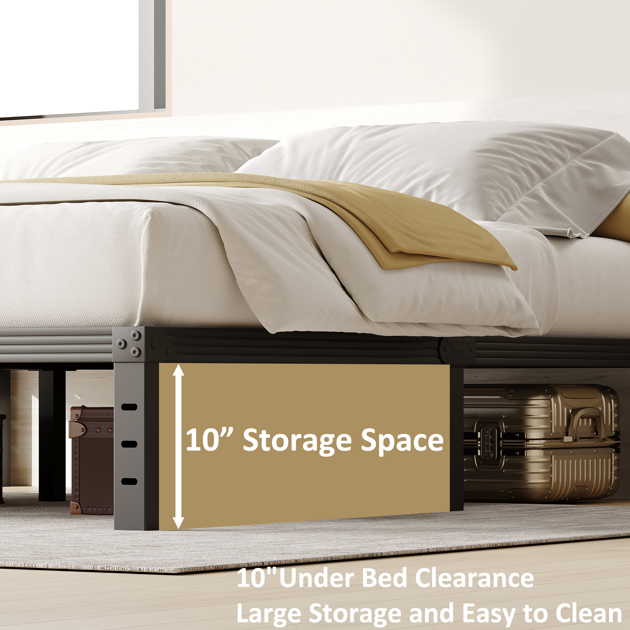 FSCHOS 12 Inch Queen Size Bed Frame, Heavy Duty Metal Platform, No Box Spring Needed, Easy Assembly, Black