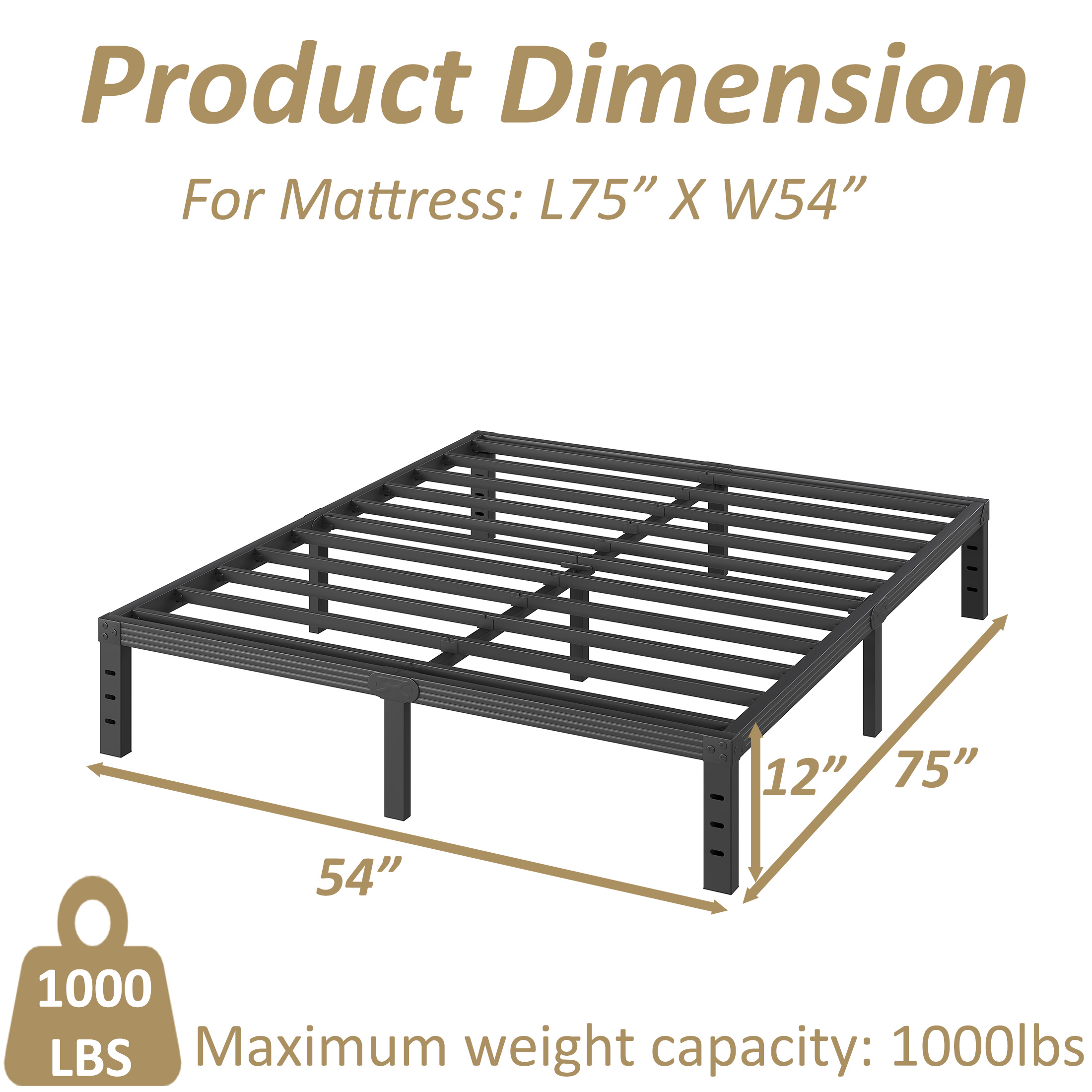 FSCHOS 12 Inch Full Size Bed Frame, Heavy Duty Metal Platform, No Box Spring Needed, Easy Assembly, Black