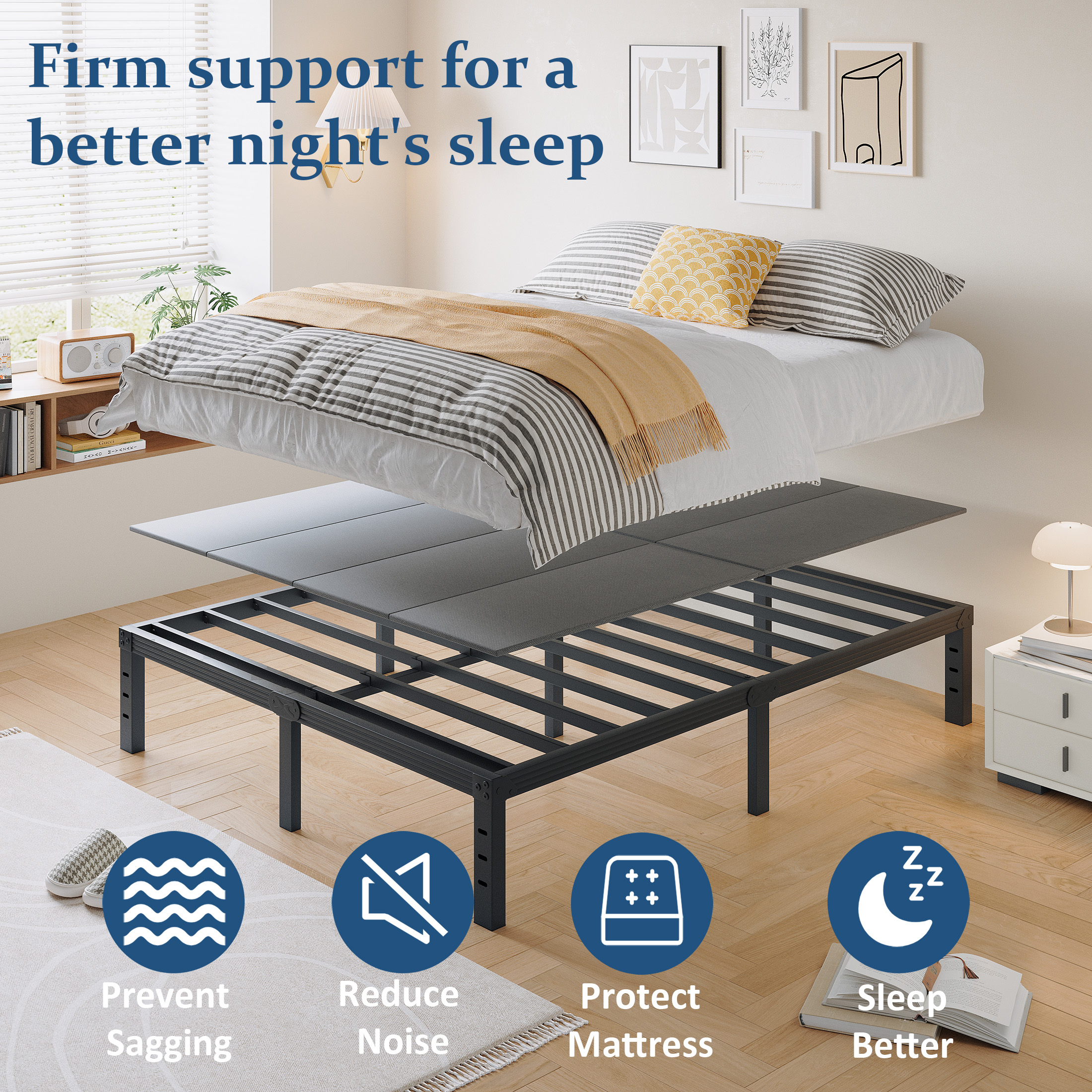 FSCHOS 8mm Queen Size Bunkie Board, Bed Board for Under Mattress Support, Minimize Noise, Fully Assembled