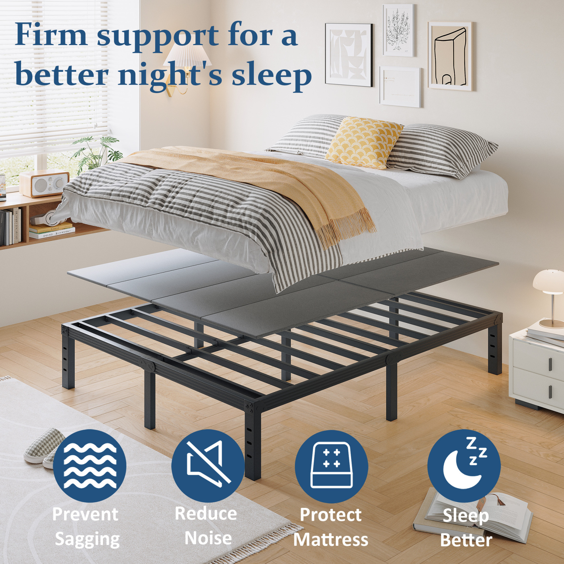 FSCHOS 8mm Queen Size Bunkie Board, Bed Board for Under Mattress Support, Minimize Noise, Fully Assembled