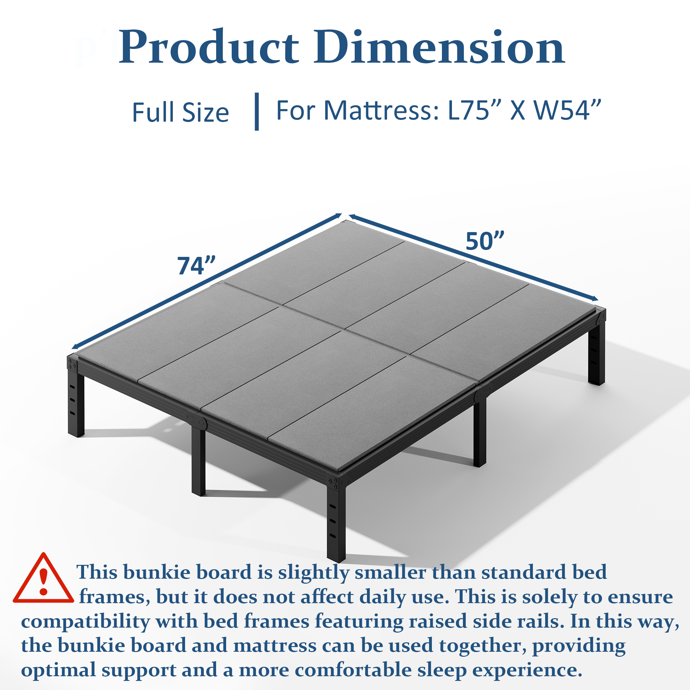 FSCHOS 8mm Full Size Bunkie Board, Bed Board for Under Mattress Support, Minimize Noise, Fully Assembled