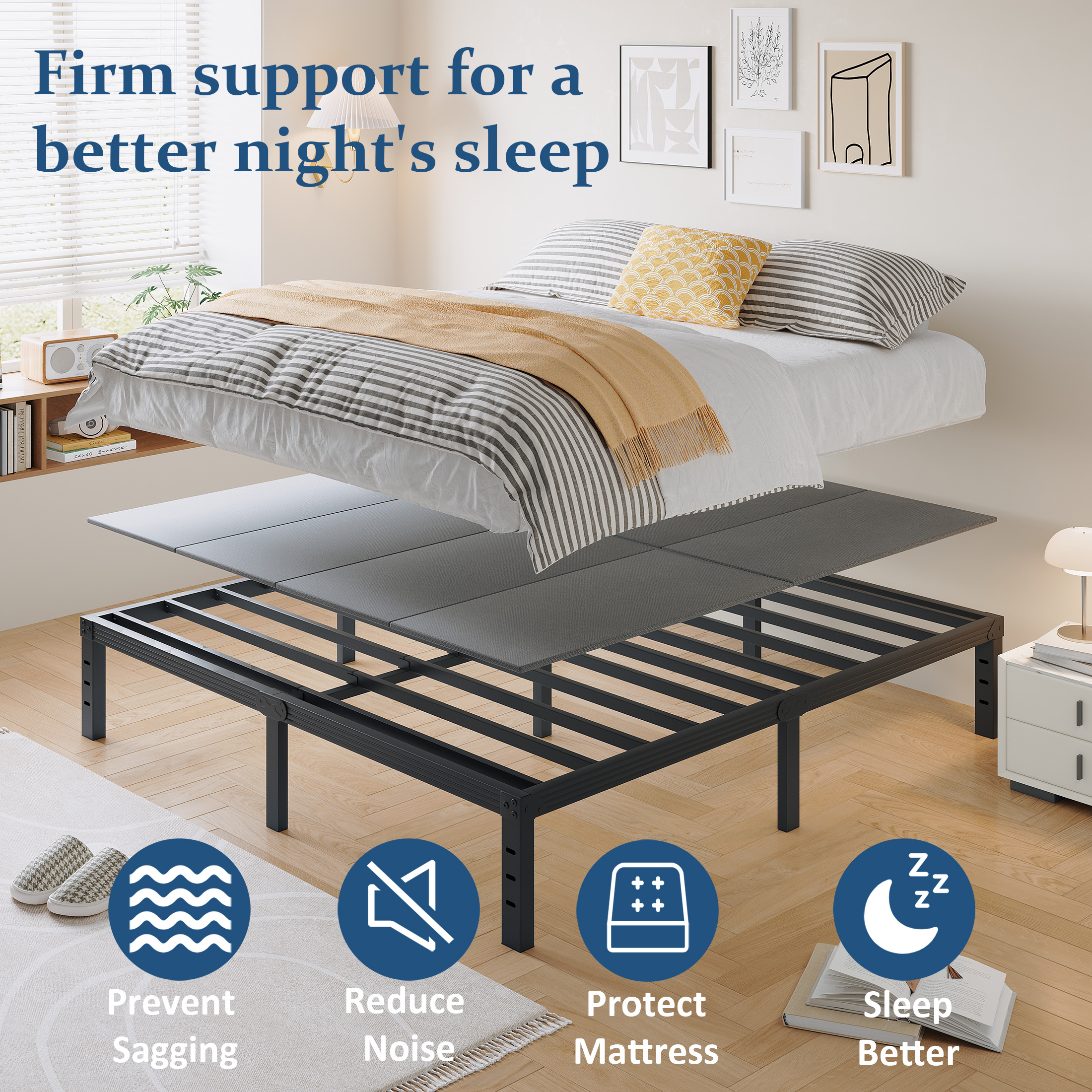 FSCHOS 8mm King Size Bunkie Board, Bed Board for Under Mattress Support, Minimize Noise, Fully Assembled