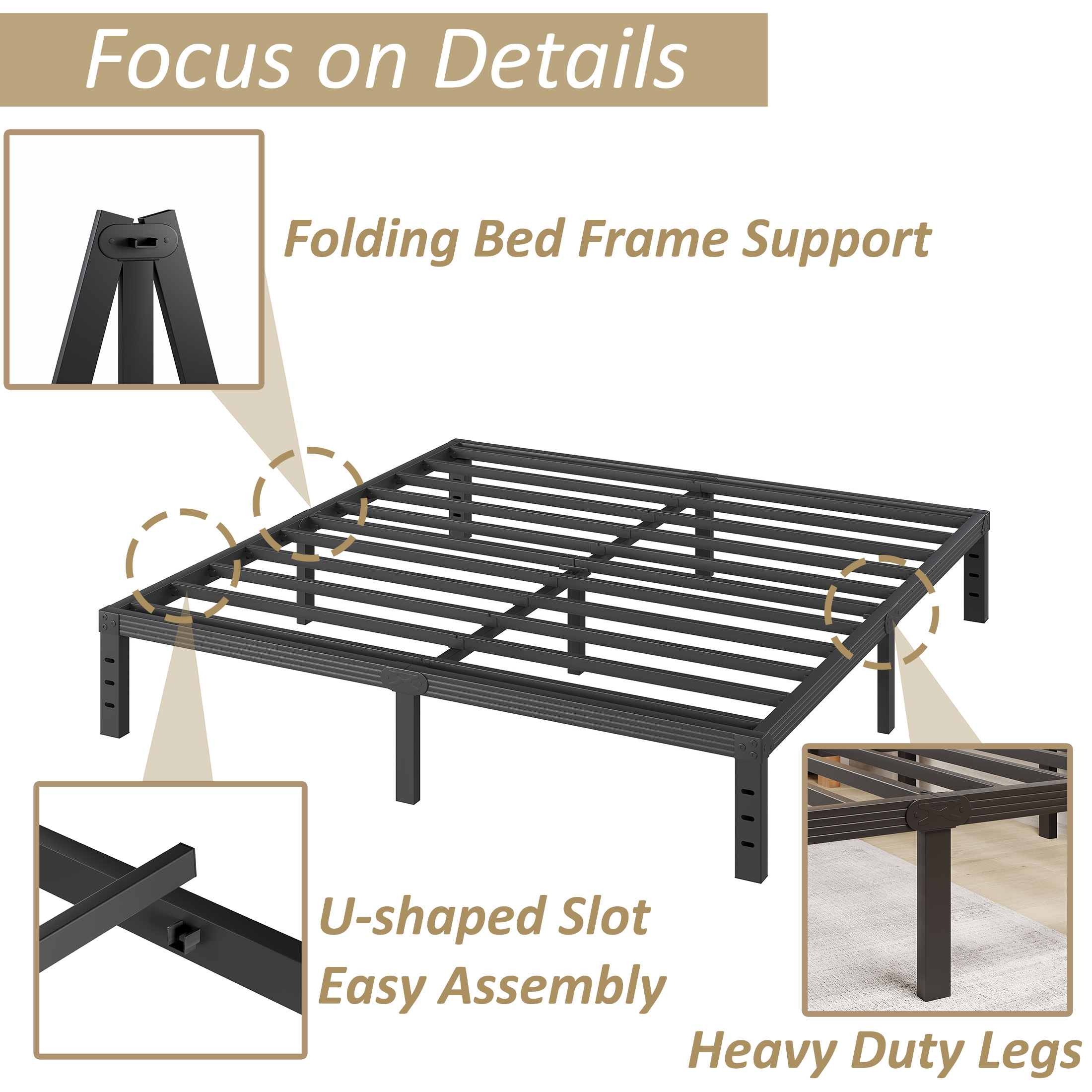 FSCHOS 12 Inch King Size Bed Frame, Heavy Duty Metal Platform, No Box Spring Needed, Easy Assembly, Black