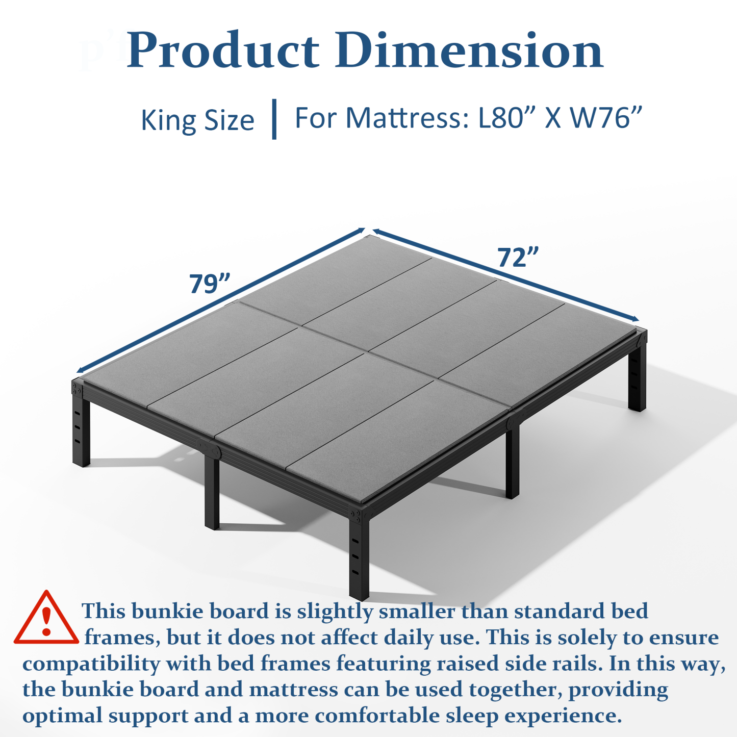 FSCHOS 8mm King Size Bunkie Board, Bed Board for Under Mattress Support, Minimize Noise, Fully Assembled