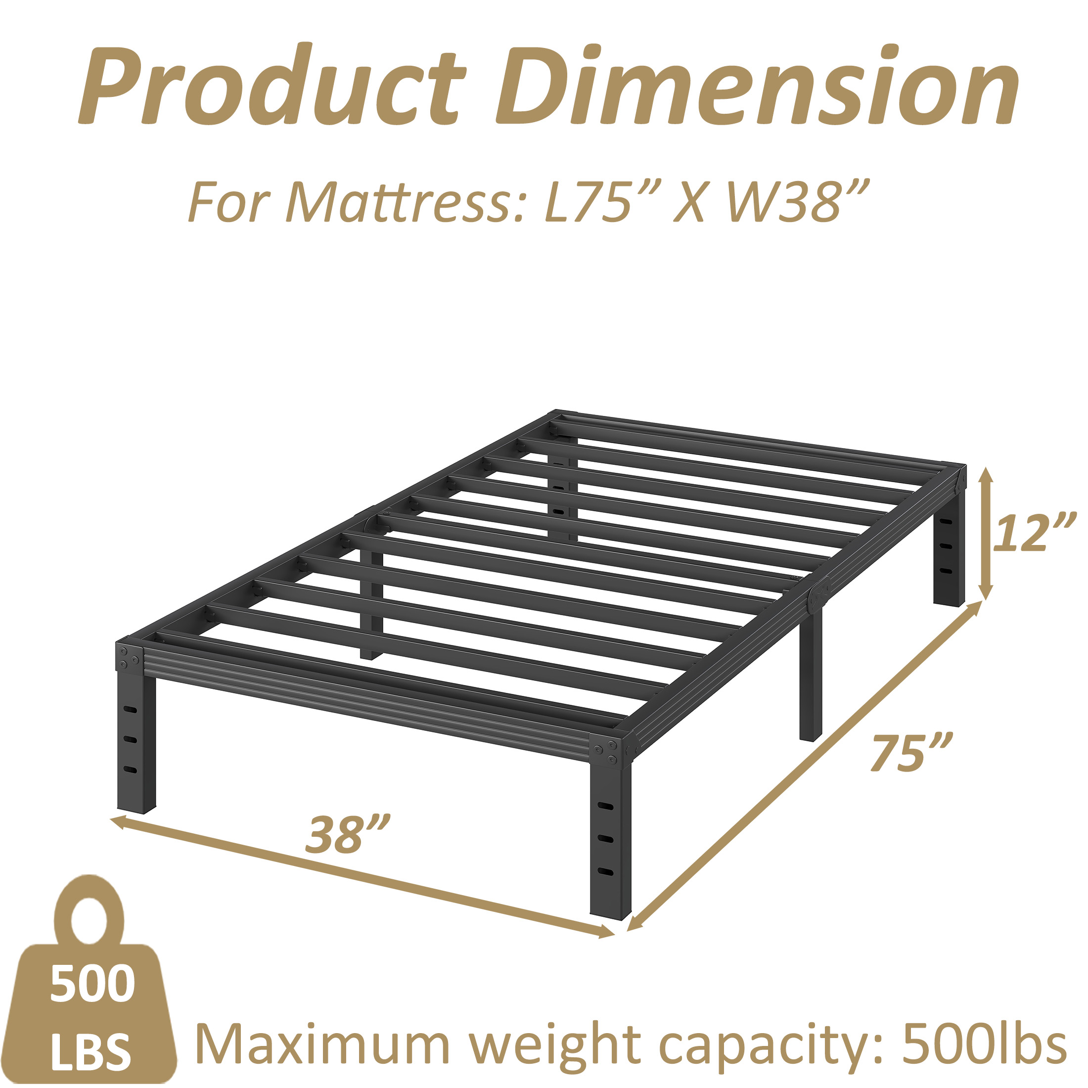 FSCHOS 12 Inch Twin Size Bed Frame, Heavy Duty Metal Platform, No Box Spring Needed, Easy Assembly, Black