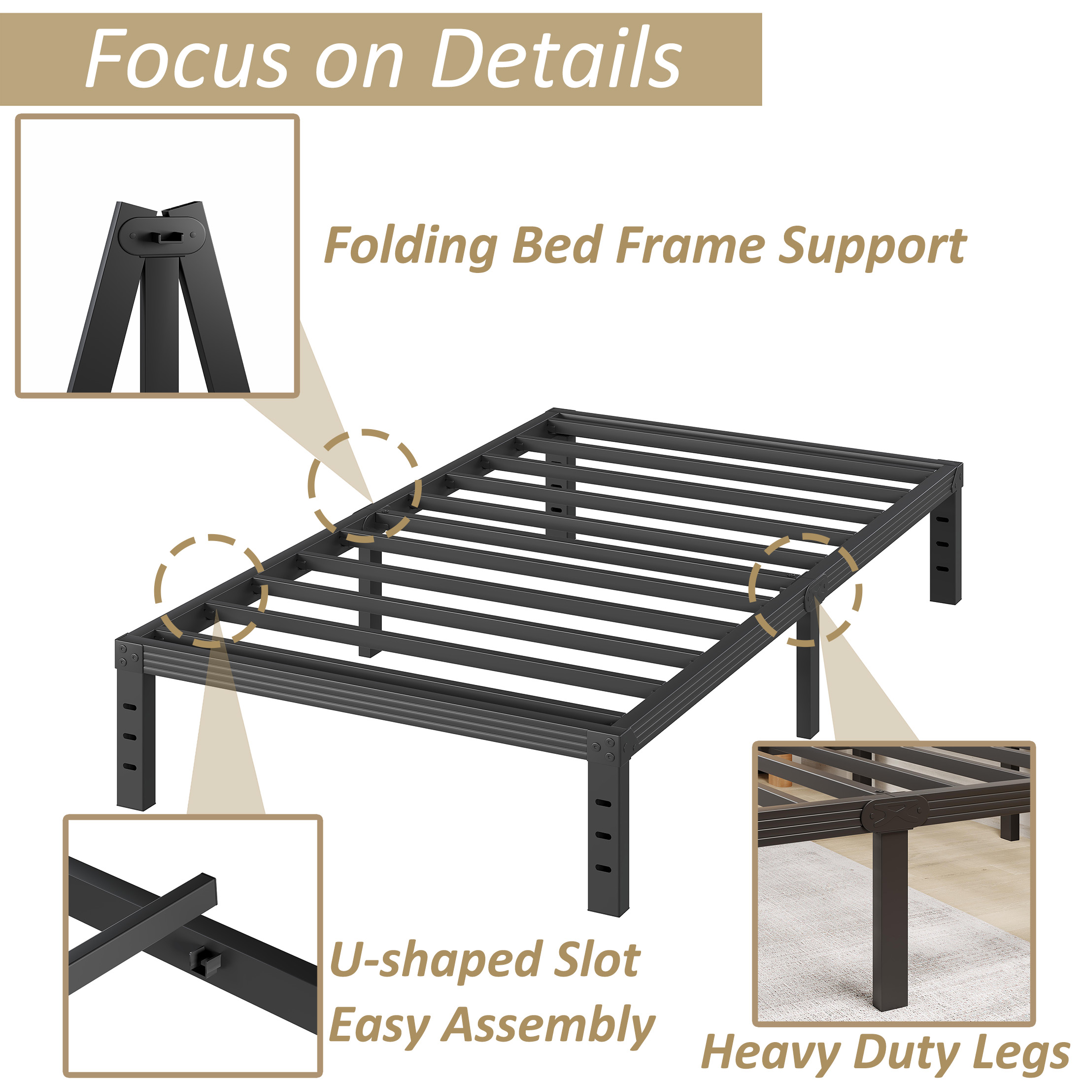 FSCHOS 12 Inch Twin Size Bed Frame, Heavy Duty Metal Platform, No Box Spring Needed, Easy Assembly, Black