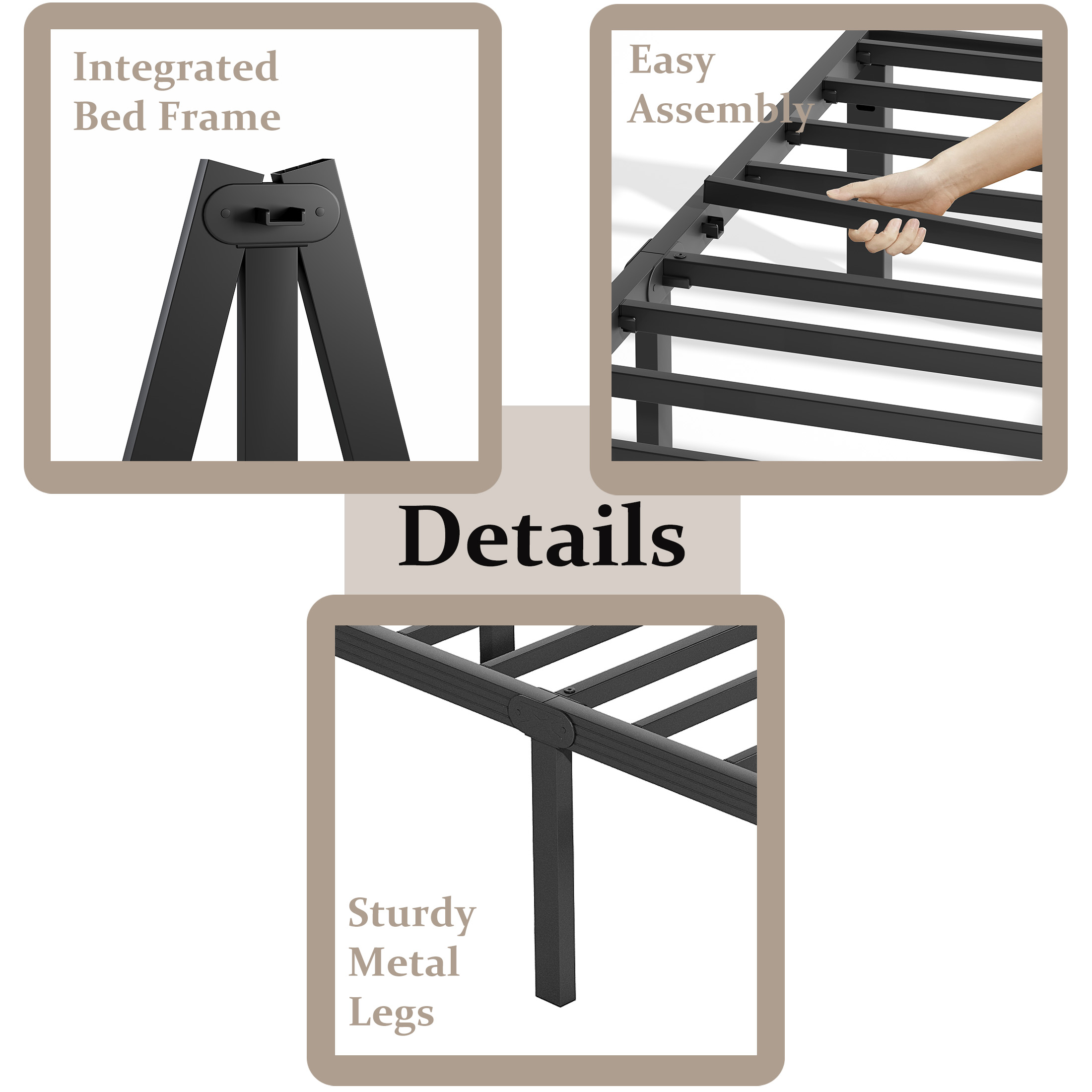 FSCHOS 18 inch Twin Size Metal Bed Frame, Heavy Duty Metal Platform with Ample Storage Space, Sturdy Construction, No Box Spring Needed