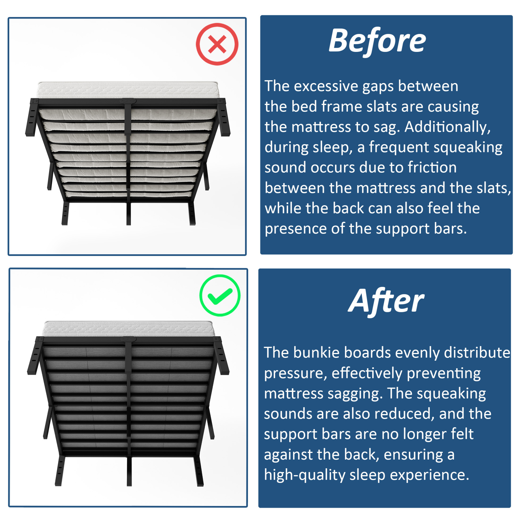 FSCHOS 8mm Queen Size Bunkie Board, Bed Board for Under Mattress Support, Minimize Noise, Fully Assembled