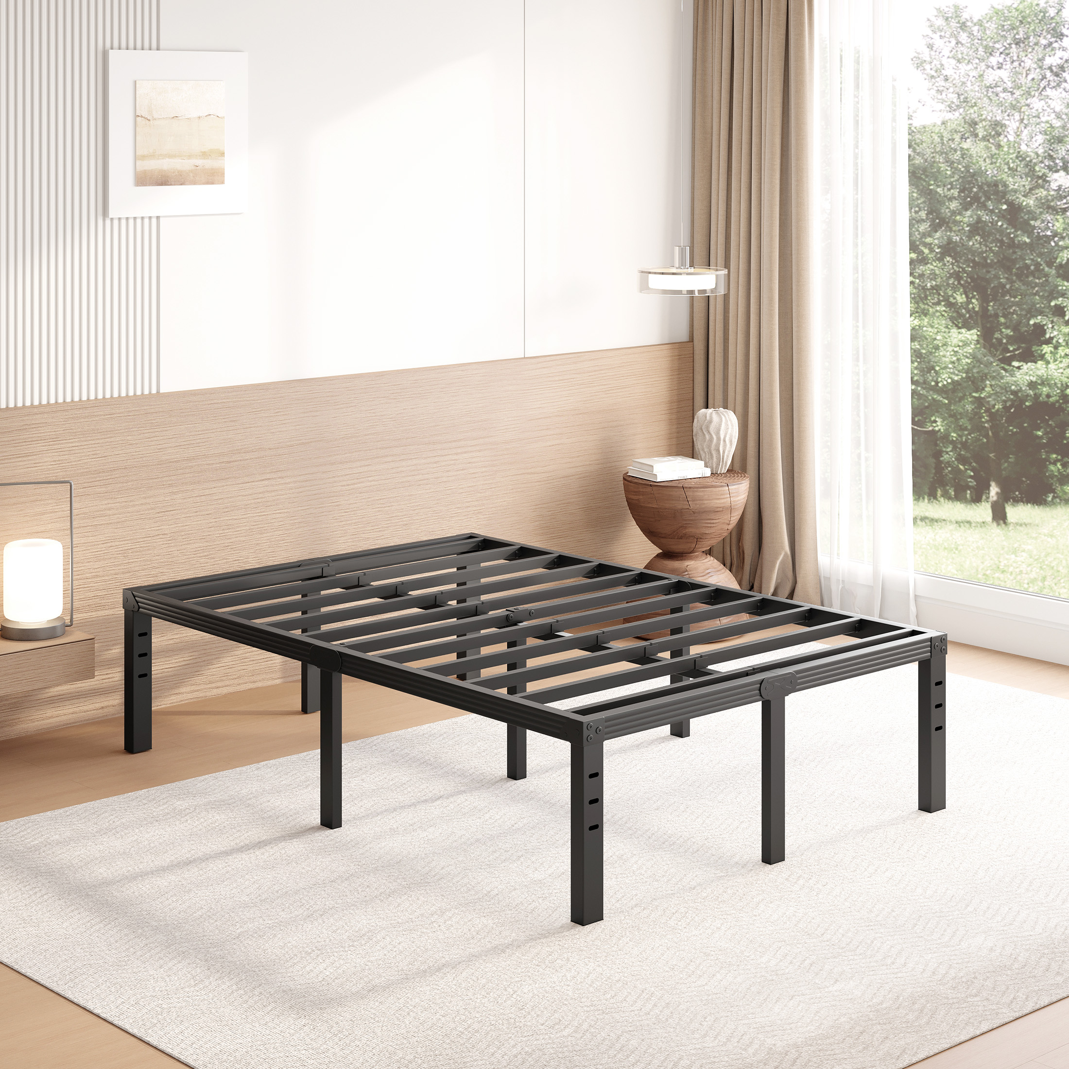 FSCHOS 18 inch Full Size Metal Bed Frame, Heavy Duty Metal Platform with Ample Storage Space, Sturdy Construction, No Box Spring Needed