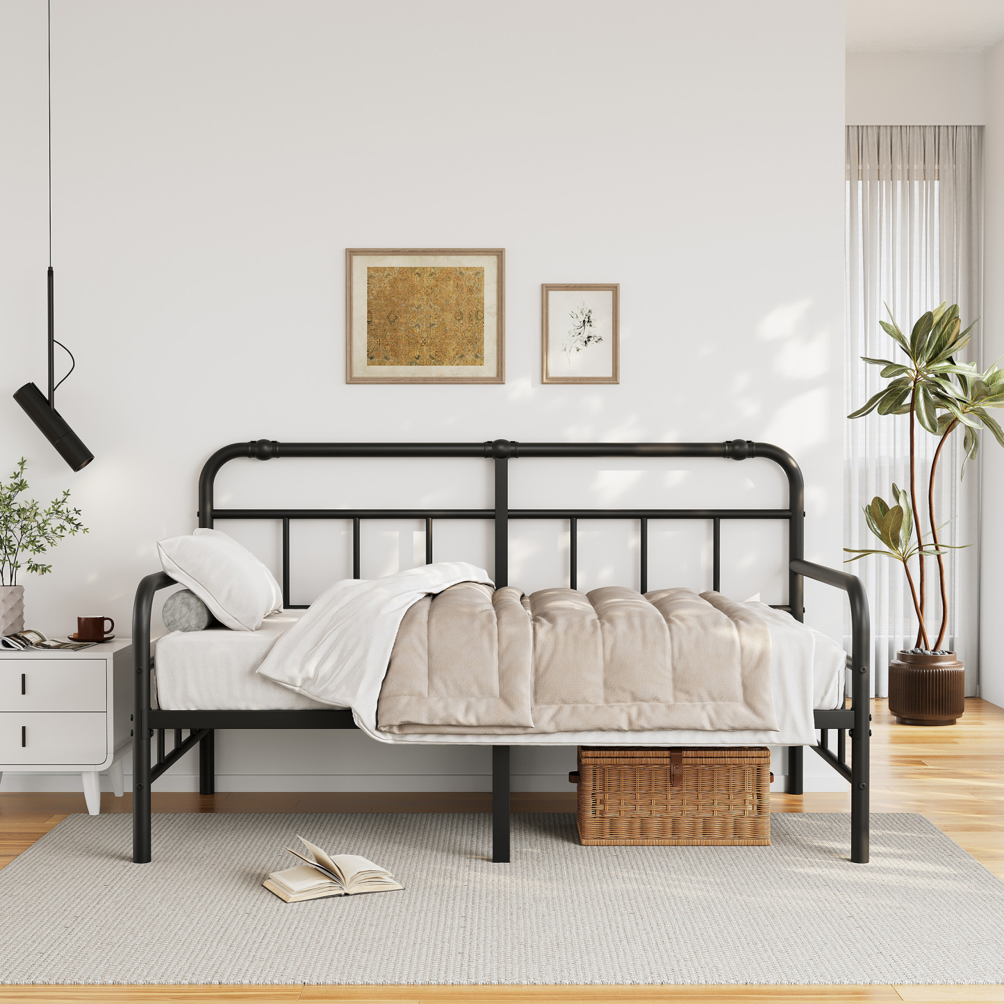 FSCHOS 14 inch Twin Size Metal Daybed Frame, Twin Sofa Daybed Frame for Living Room, Heavy Duty Slats Support