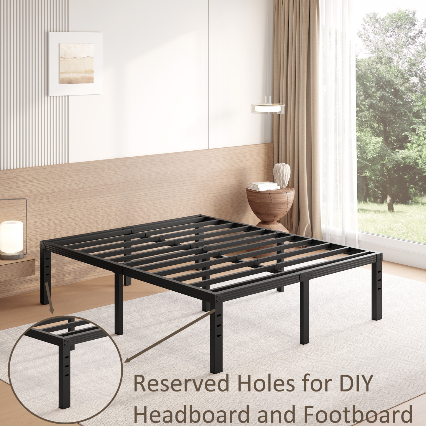 FSCHOS 18 inch Queen Size Metal Bed Frame, Heavy Duty Metal Platform with Ample Storage Space, Sturdy Construction, No Box Spring Needed