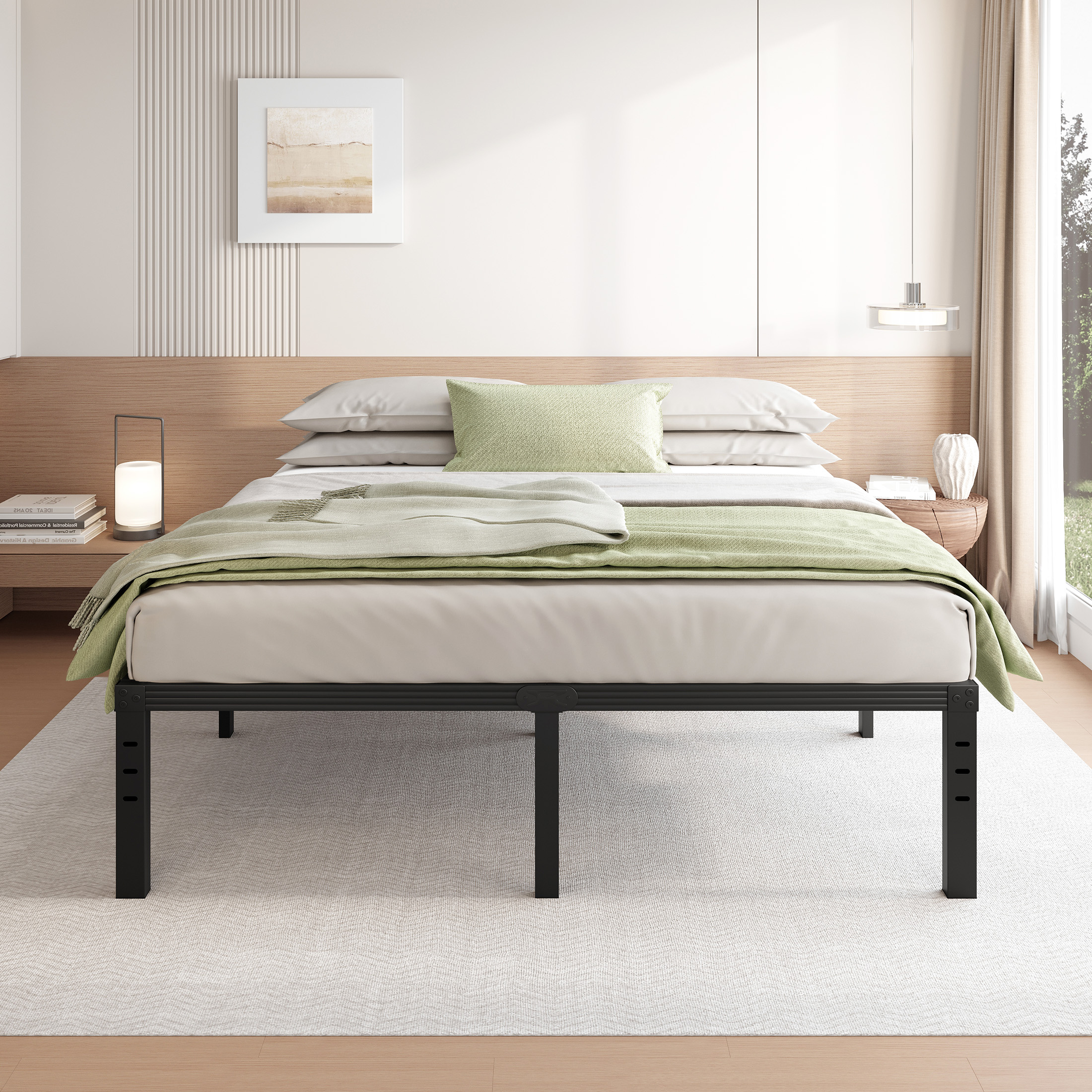 FSCHOS 18 inch King Size Metal Bed Frame, Heavy Duty Metal Platform with Ample Storage Space, Sturdy Construction, No Box Spring Needed