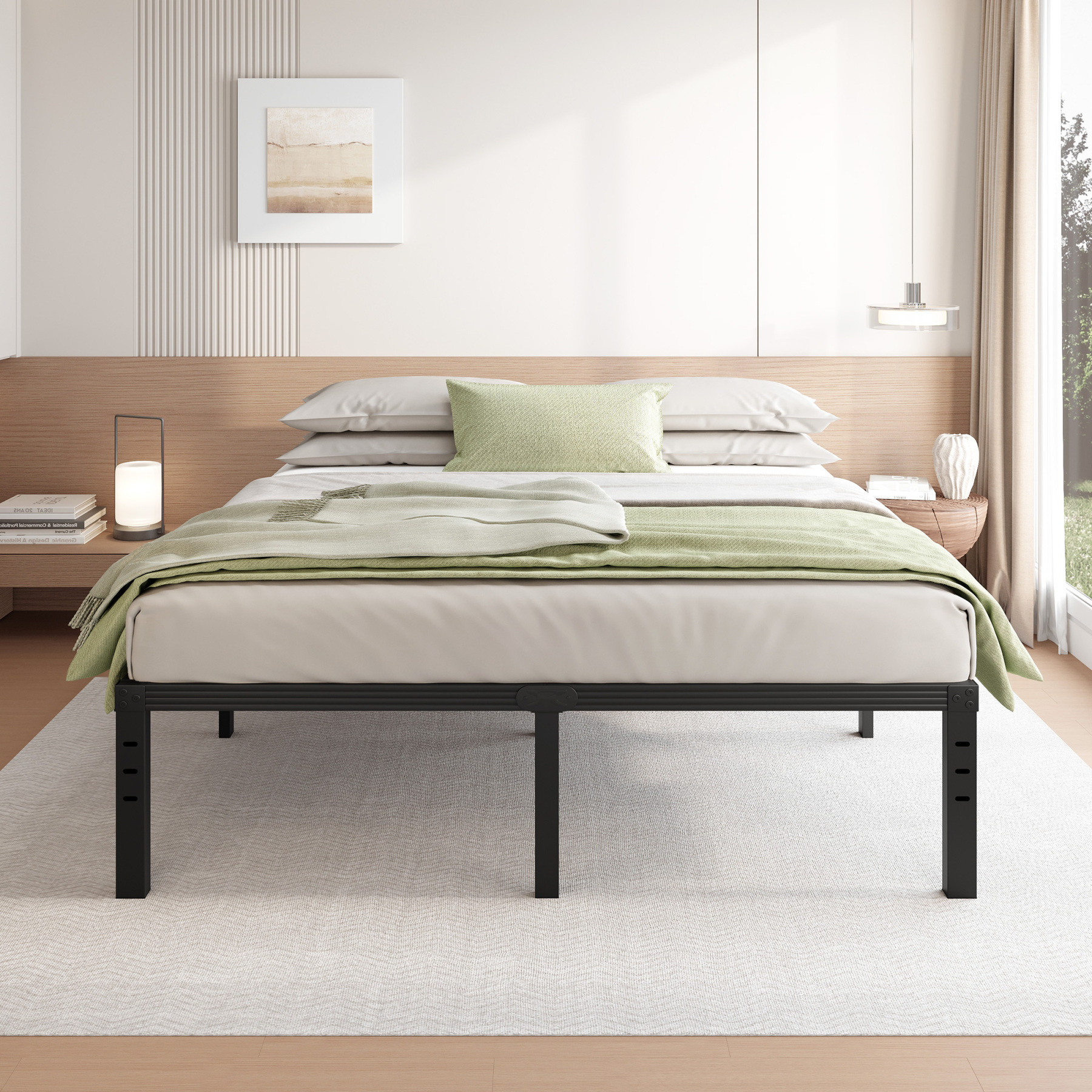 FSCHOS 18 inch King Size Metal Bed Frame, Heavy Duty Metal Platform with Ample Storage Space, Sturdy Construction, No Box Spring Needed