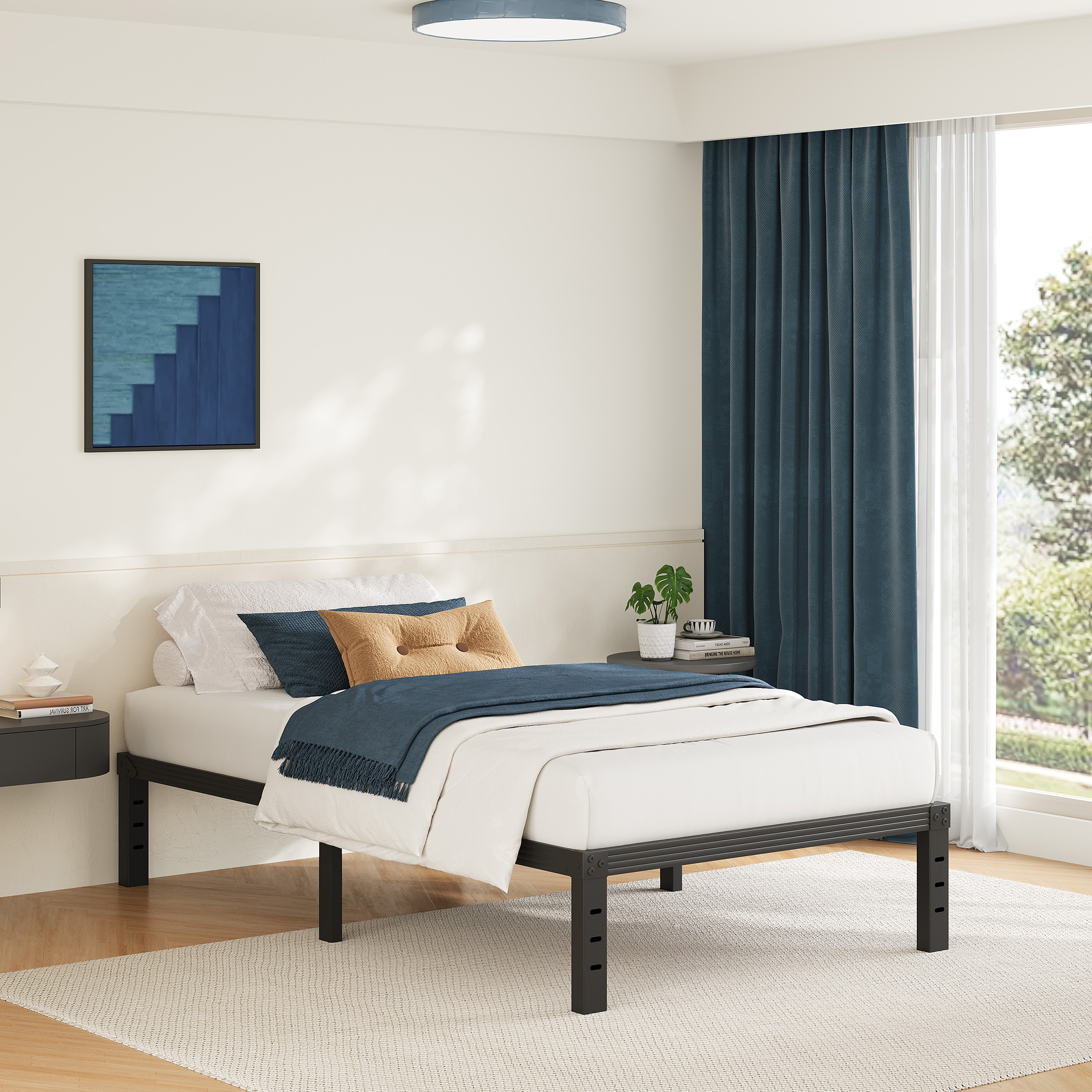 FSCHOS 14 Inch Twin Size Bed Frame, Heavy Duty Metal Platform, No Box Spring Needed, Easy Assembly, Black