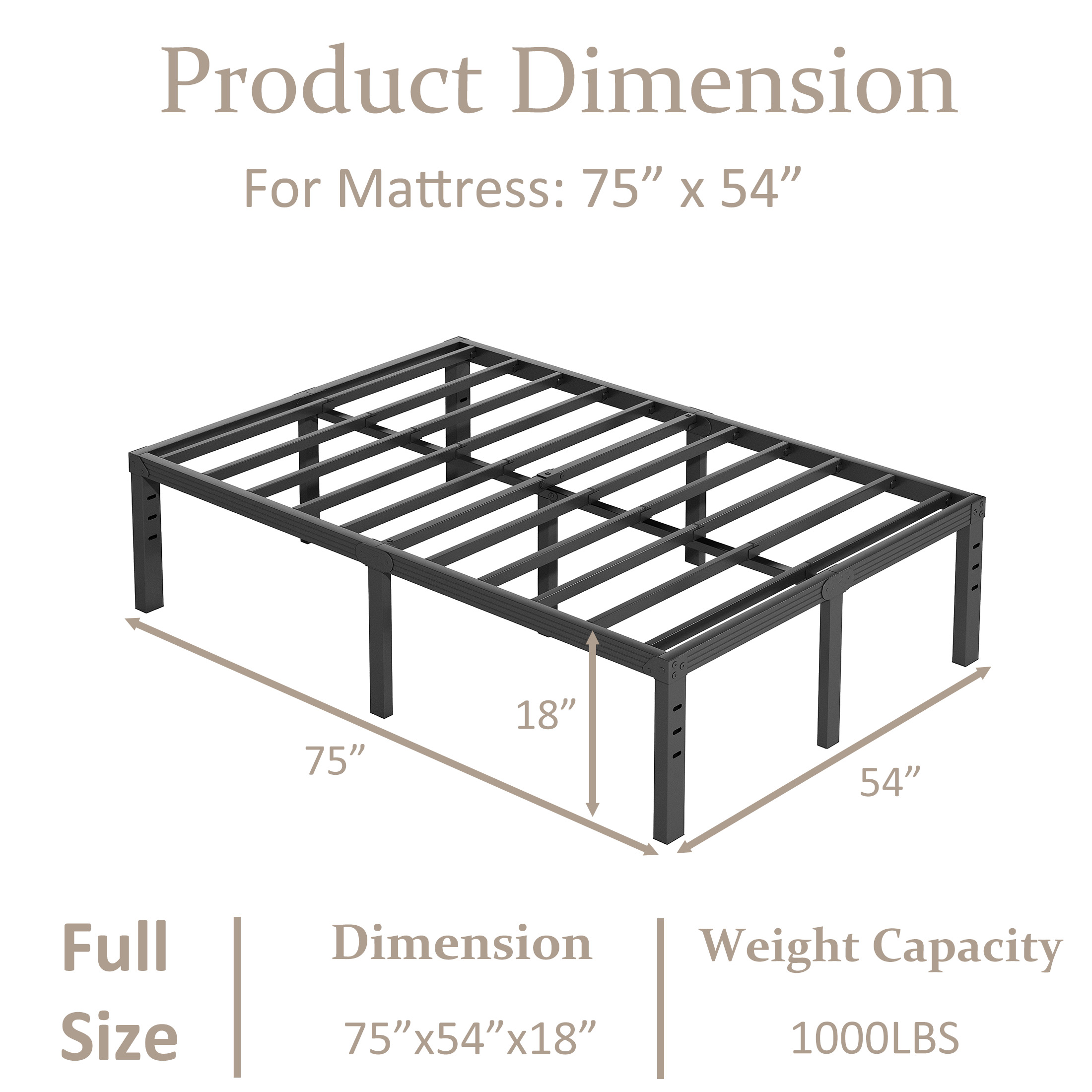 FSCHOS 18 inch Full Size Metal Bed Frame, Heavy Duty Metal Platform with Ample Storage Space, Sturdy Construction, No Box Spring Needed