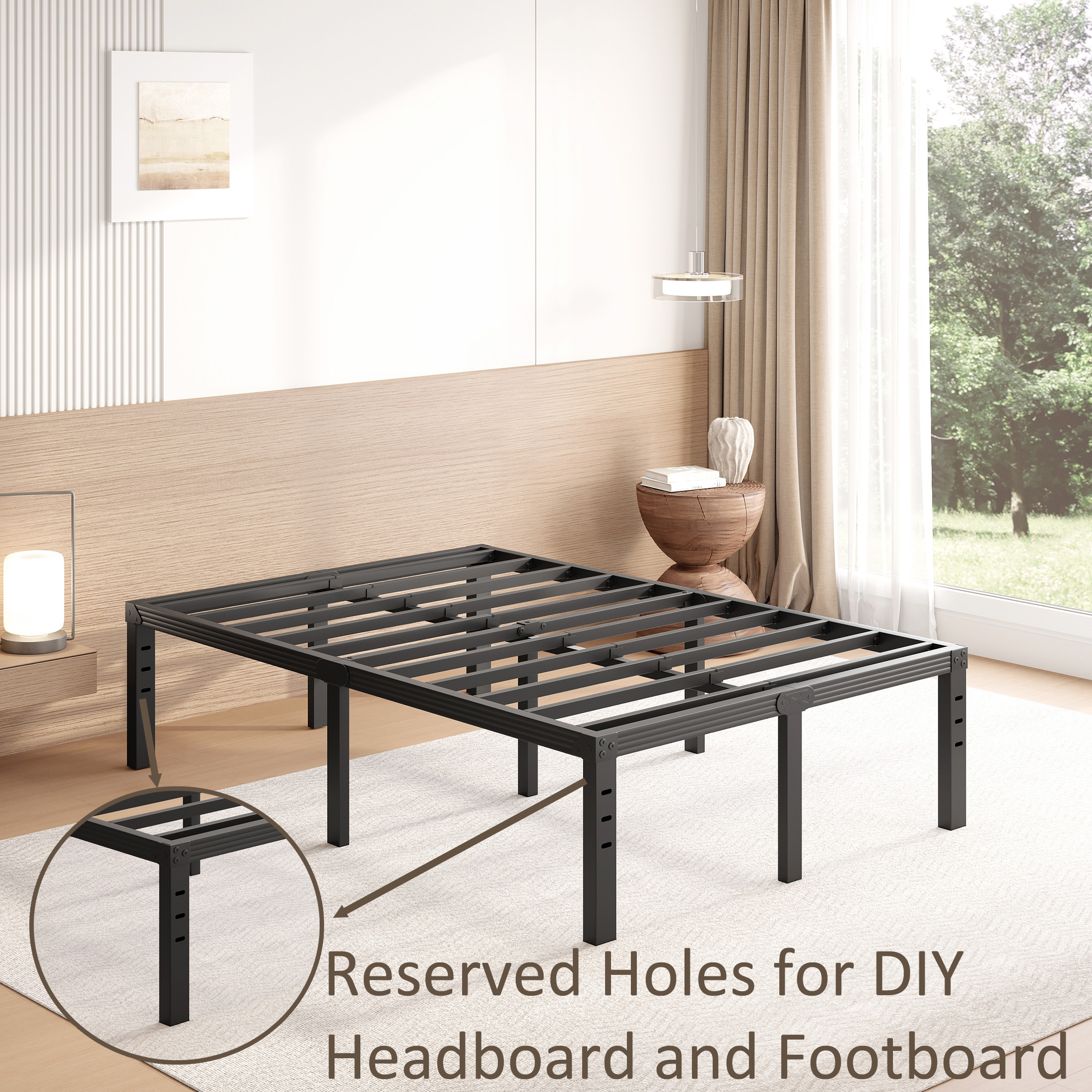 FSCHOS 18 inch Full Size Metal Bed Frame, Heavy Duty Metal Platform with Ample Storage Space, Sturdy Construction, No Box Spring Needed