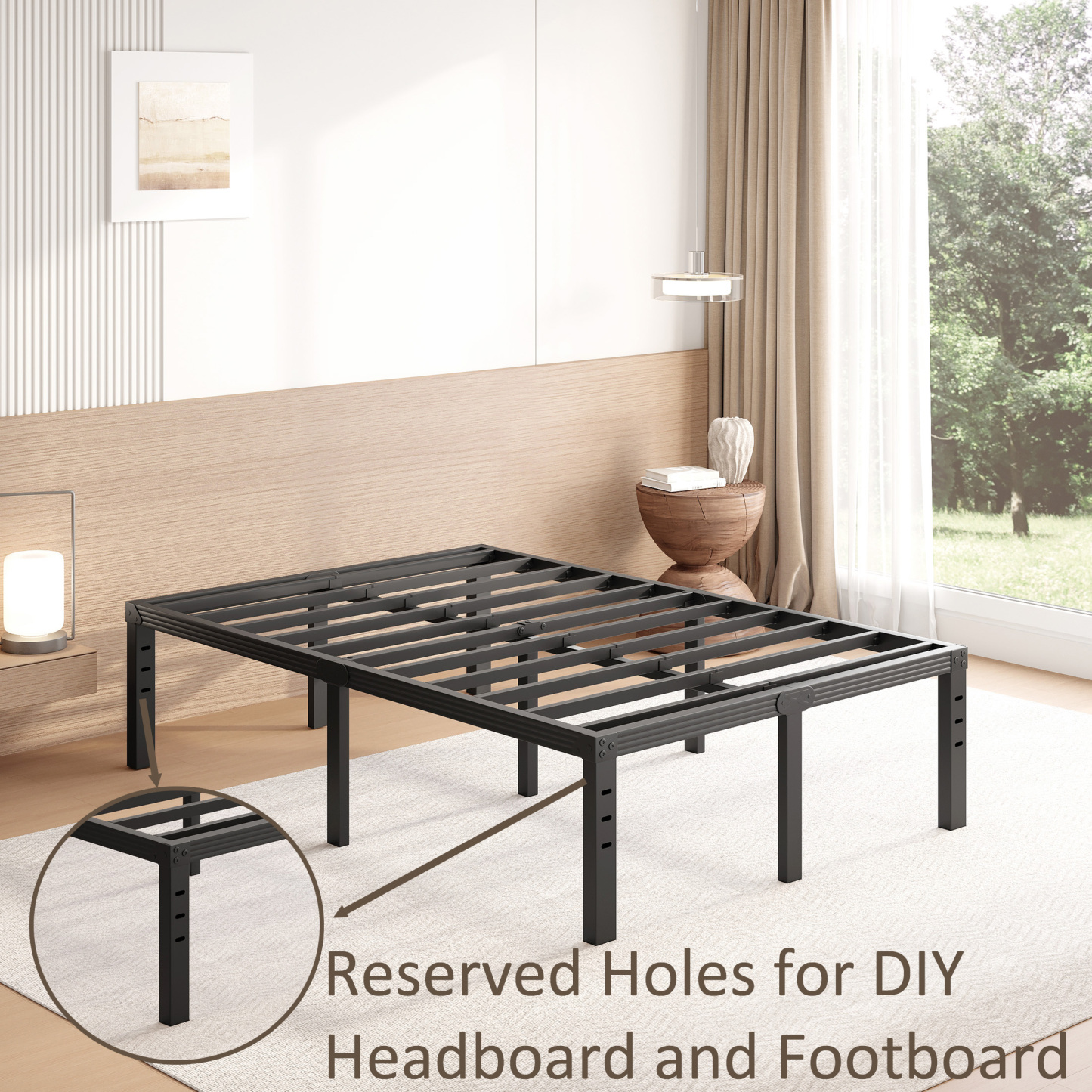 FSCHOS 18 inch Full Size Metal Bed Frame, Heavy Duty Metal Platform with Ample Storage Space, Sturdy Construction, No Box Spring Needed