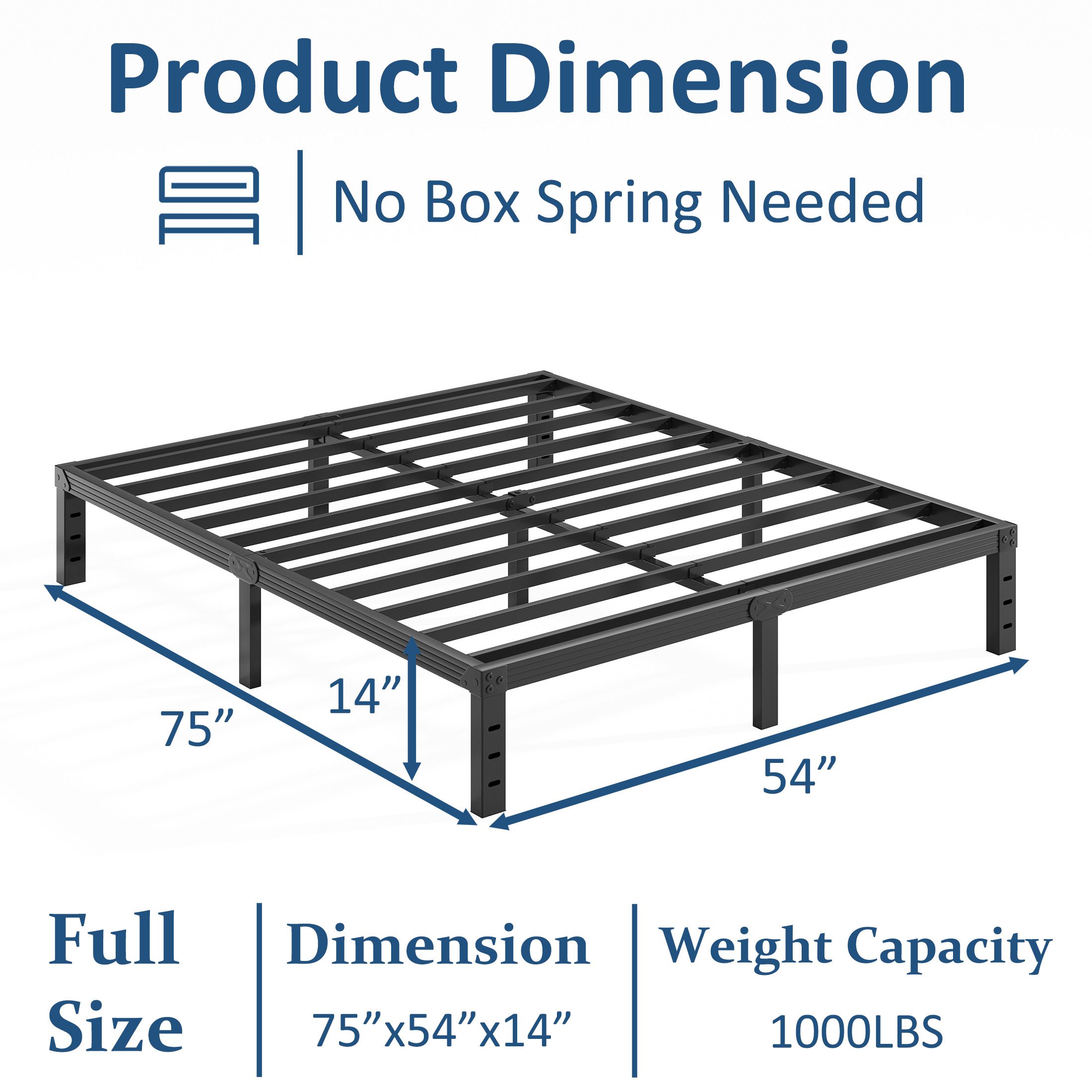 FSCHOS 14 Inch Full Size Bed Frame, Heavy Duty Metal Platform, No Box Spring Needed, Easy Assembly, Black