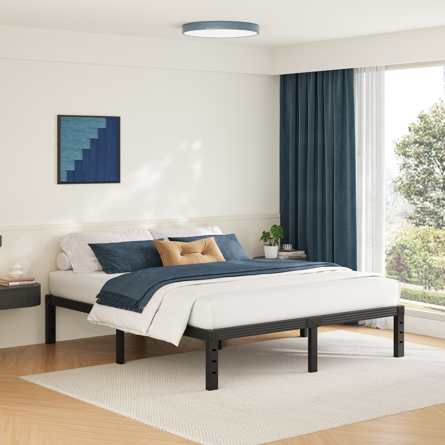 FSCHOS 14 Inch Heavy Duty Metal Platform Queen Size Bed Frame, No Box Spring Needed, Easy Assembly, Black.