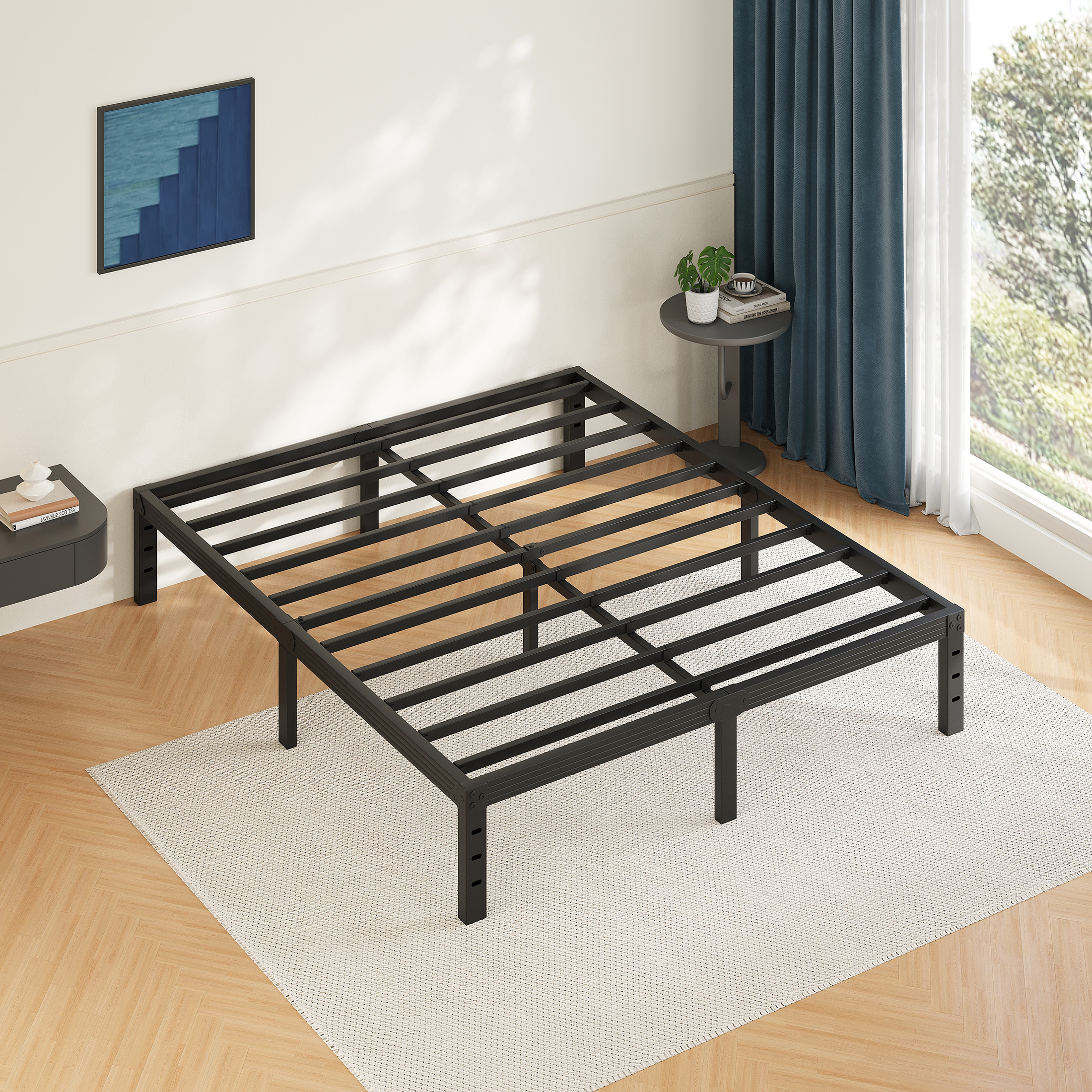 FSCHOS 14 Inch Heavy Duty Metal Platform Queen Size Bed Frame, No Box Spring Needed, Easy Assembly, Black.