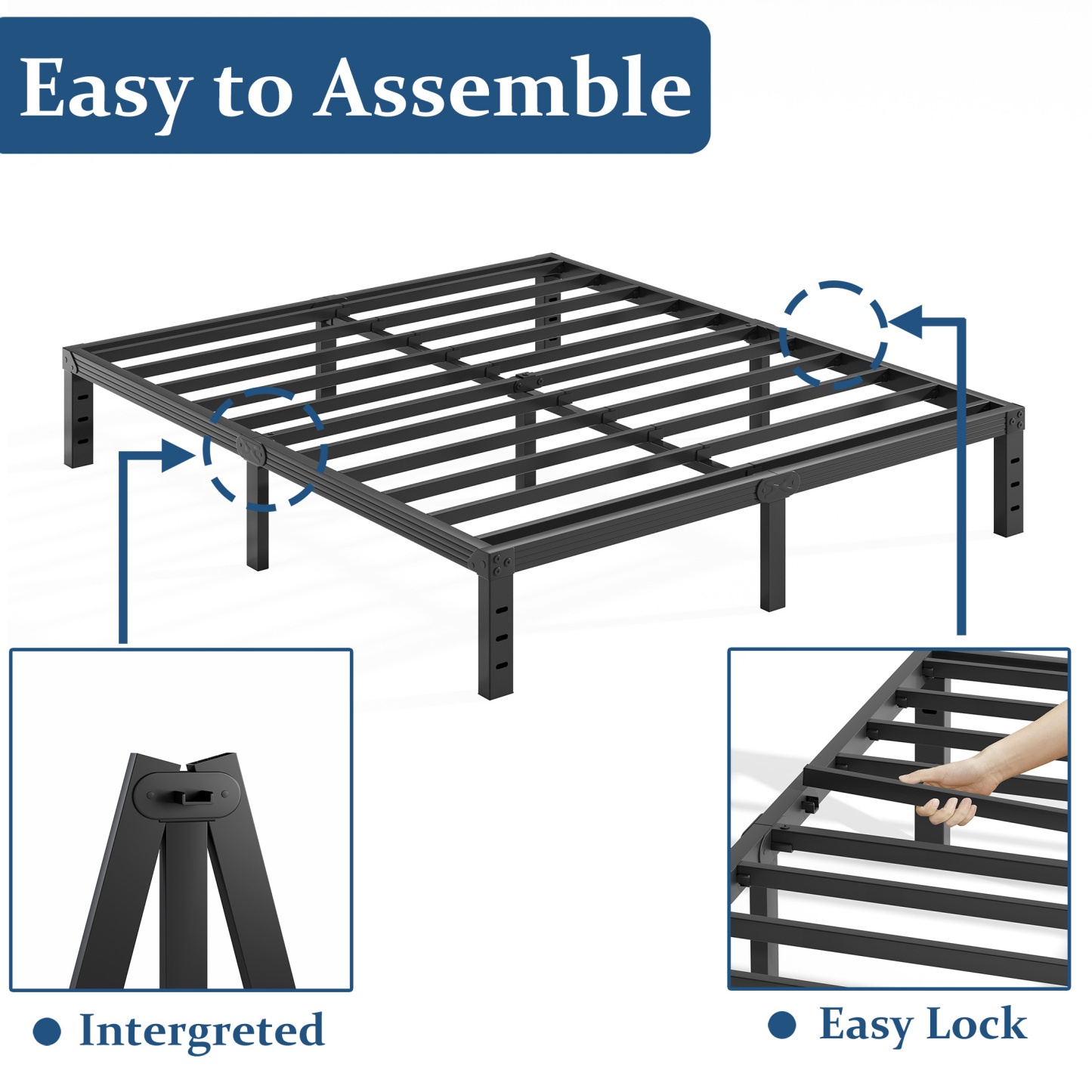 FSCHOS 14 Inch Heavy Duty Metal Platform Queen Size Bed Frame, No Box Spring Needed, Easy Assembly, Black.