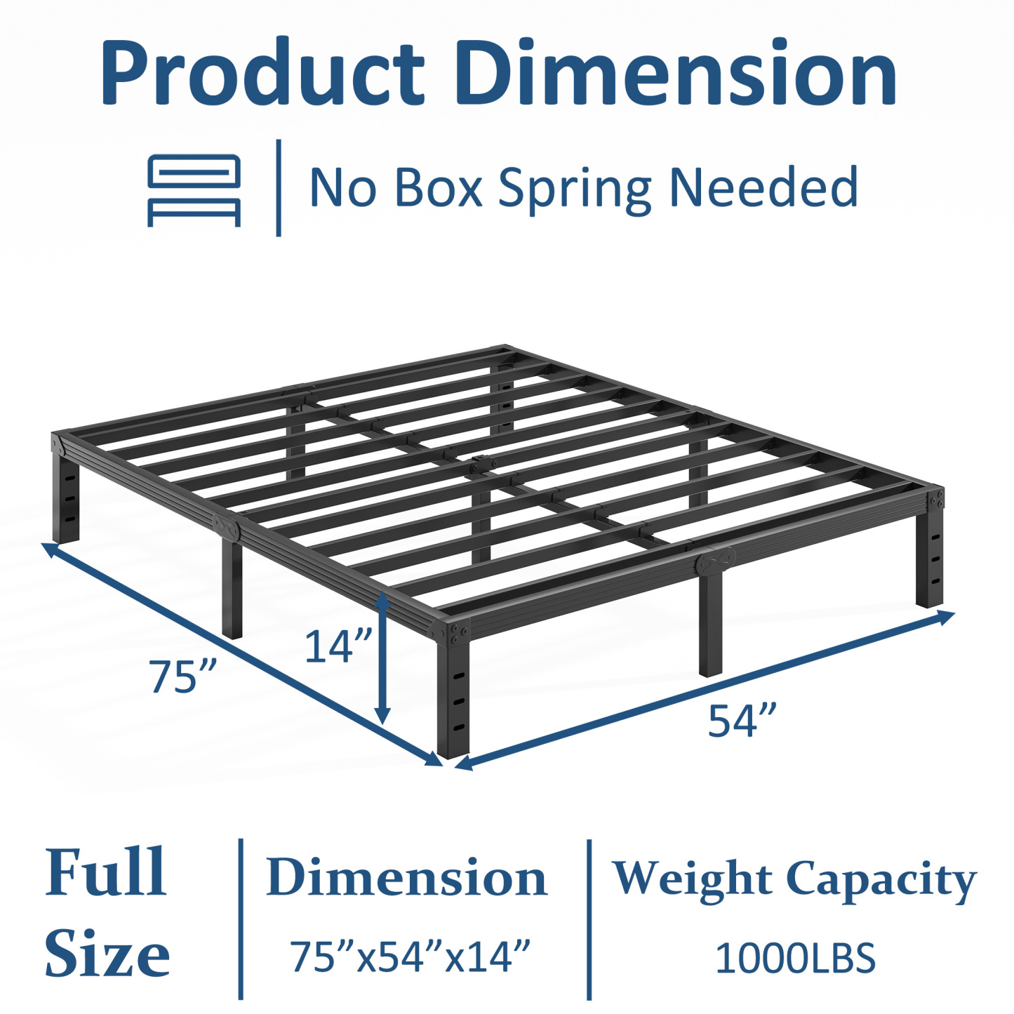 FSCHOS 14 Inch Full Size Bed Frame, Heavy Duty Metal Platform, No Box Spring Needed, Easy Assembly, Black