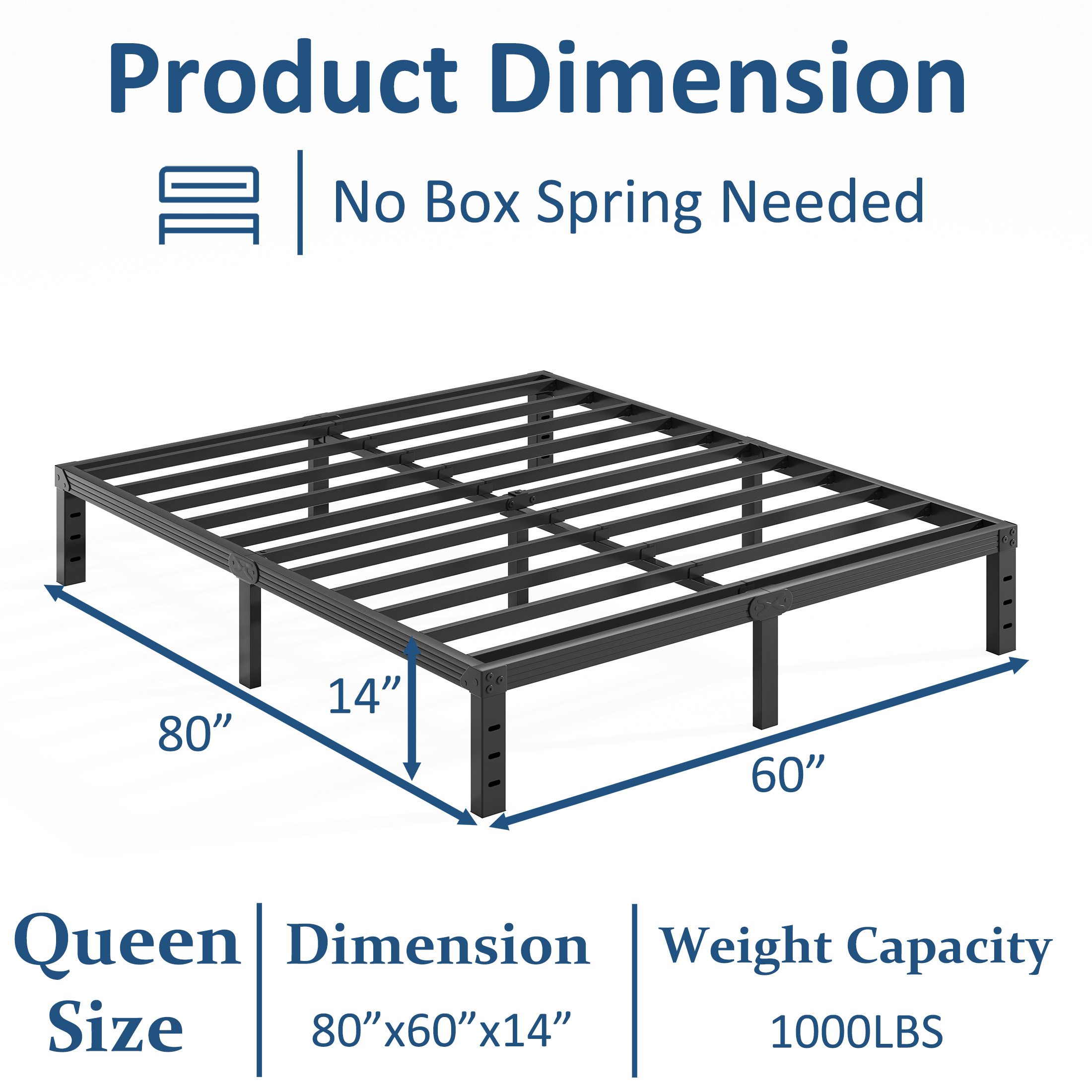 FSCHOS 14 Inch Heavy Duty Metal Platform Queen Size Bed Frame, No Box Spring Needed, Easy Assembly, Black.
