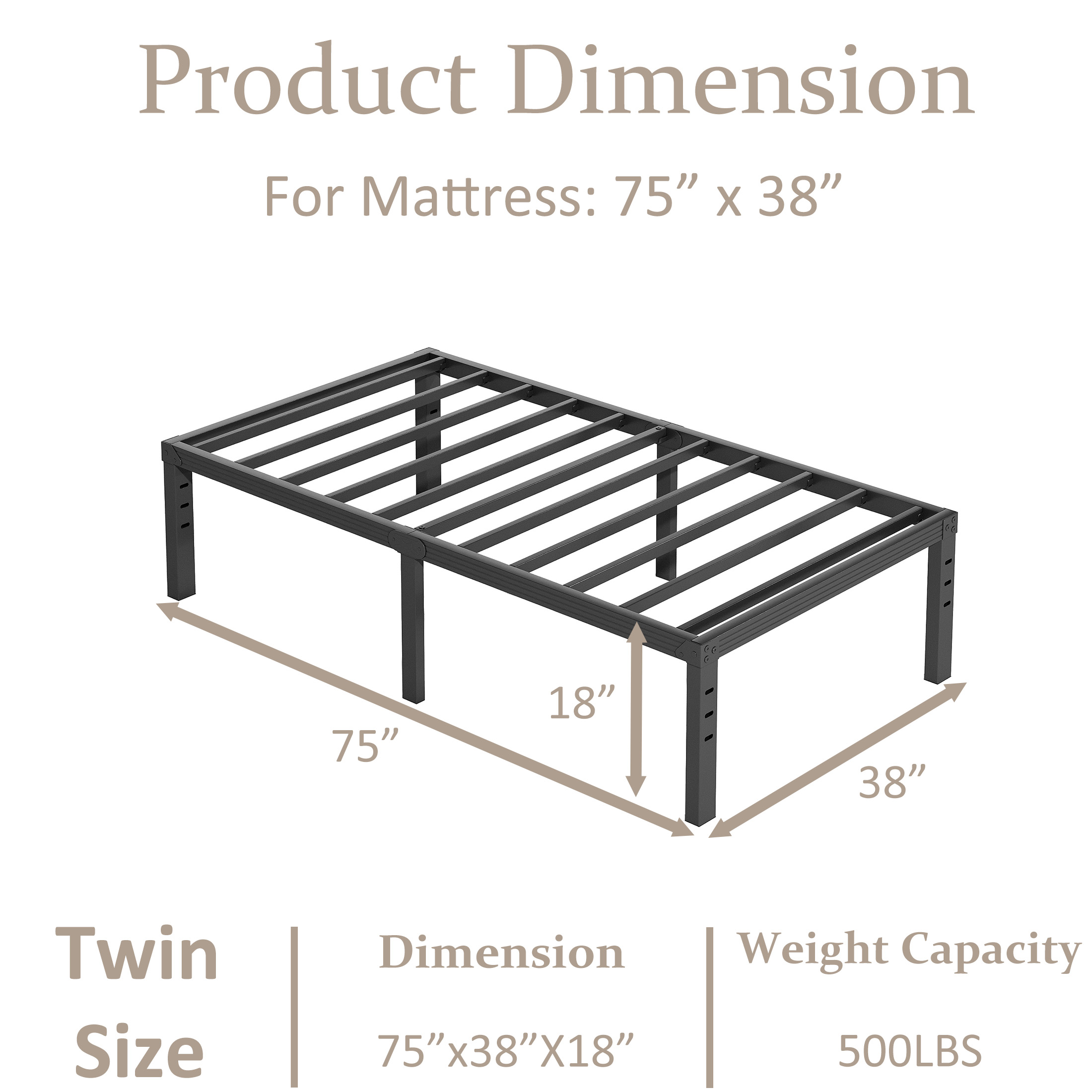 FSCHOS 18 inch Twin Size Metal Bed Frame, Heavy Duty Metal Platform with Ample Storage Space, Sturdy Construction, No Box Spring Needed