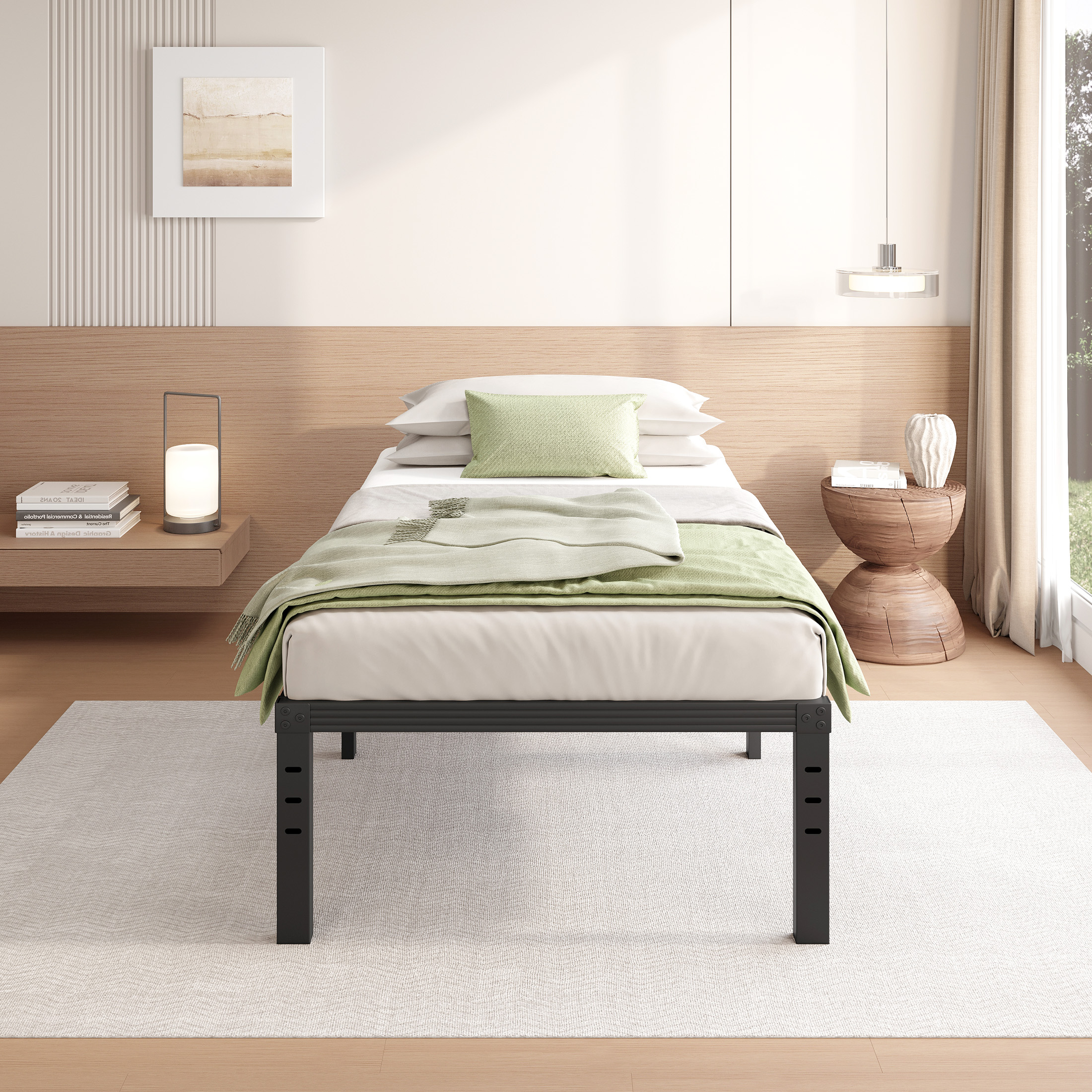 FSCHOS 18 inch Twin Size Metal Bed Frame, Heavy Duty Metal Platform with Ample Storage Space, Sturdy Construction, No Box Spring Needed