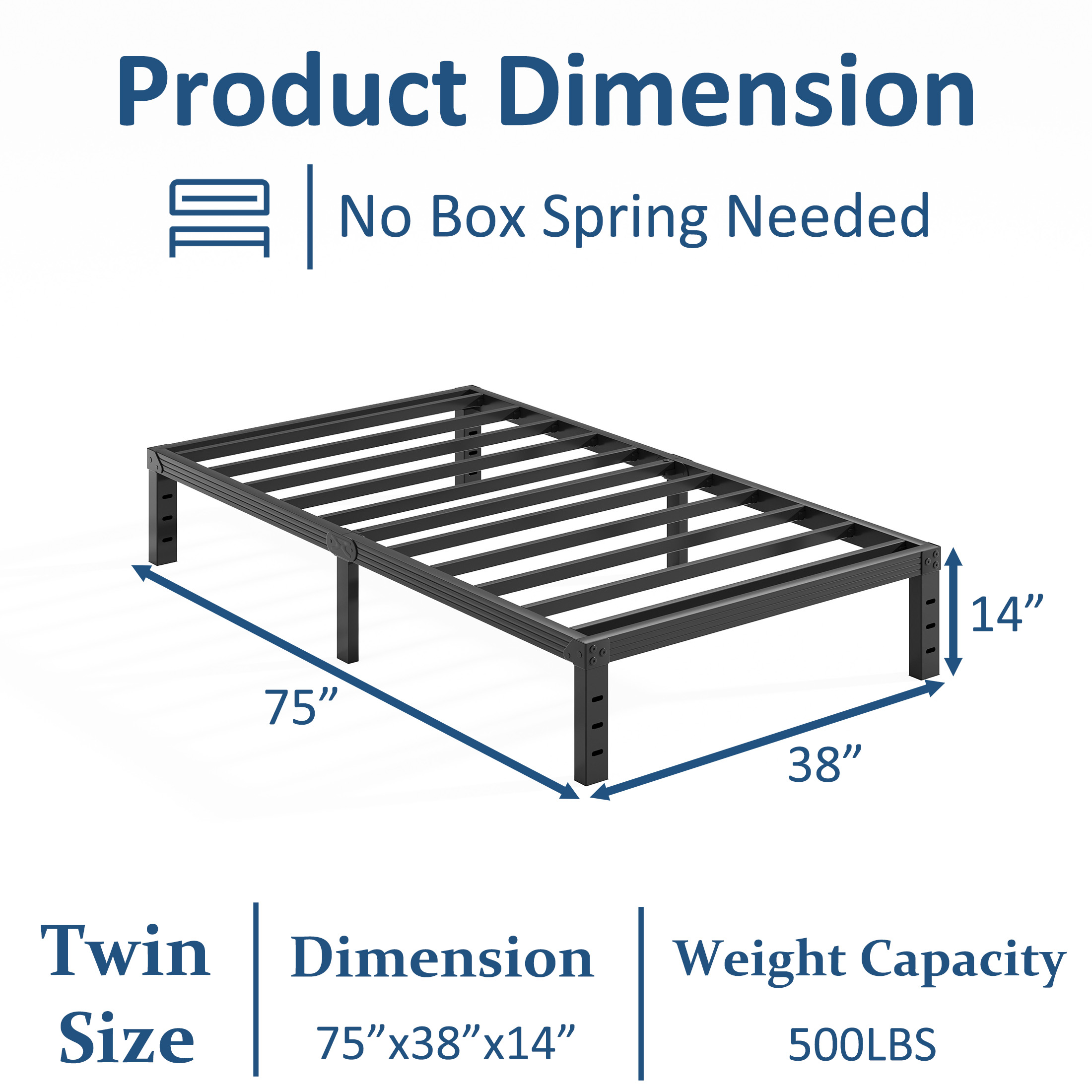 FSCHOS 14 Inch Twin Size Bed Frame, Heavy Duty Metal Platform, No Box Spring Needed, Easy Assembly, Black