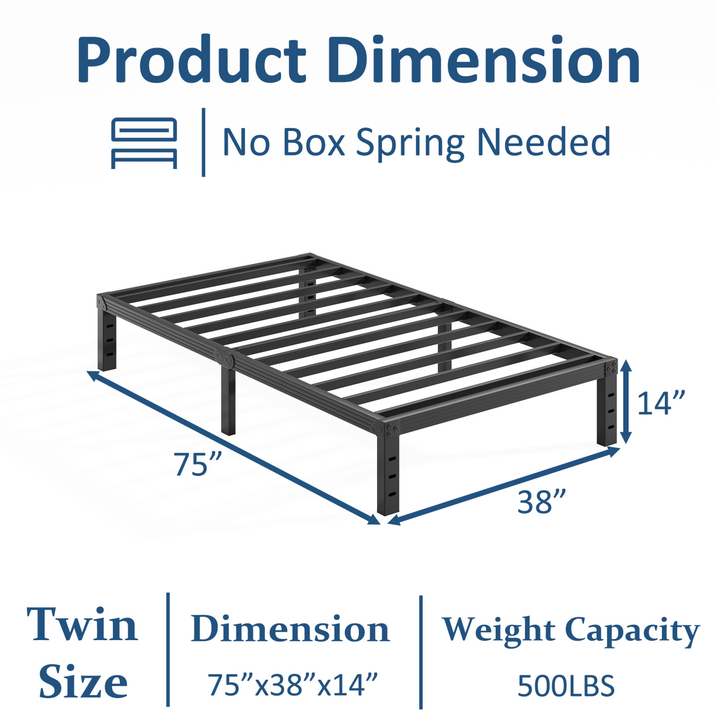 FSCHOS 14 Inch Twin Size Bed Frame, Heavy Duty Metal Platform, No Box Spring Needed, Easy Assembly, Black