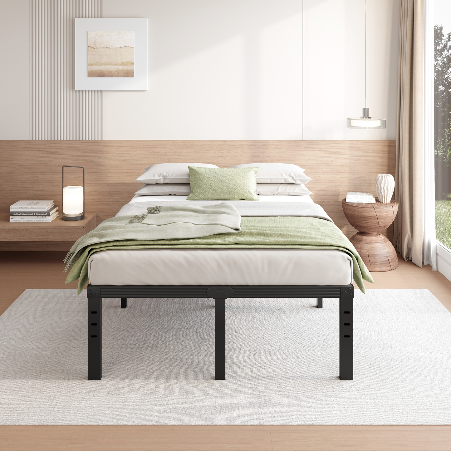 FSCHOS 18 inch Full Size Metal Bed Frame, Heavy Duty Metal Platform with Ample Storage Space, Sturdy Construction, No Box Spring Needed