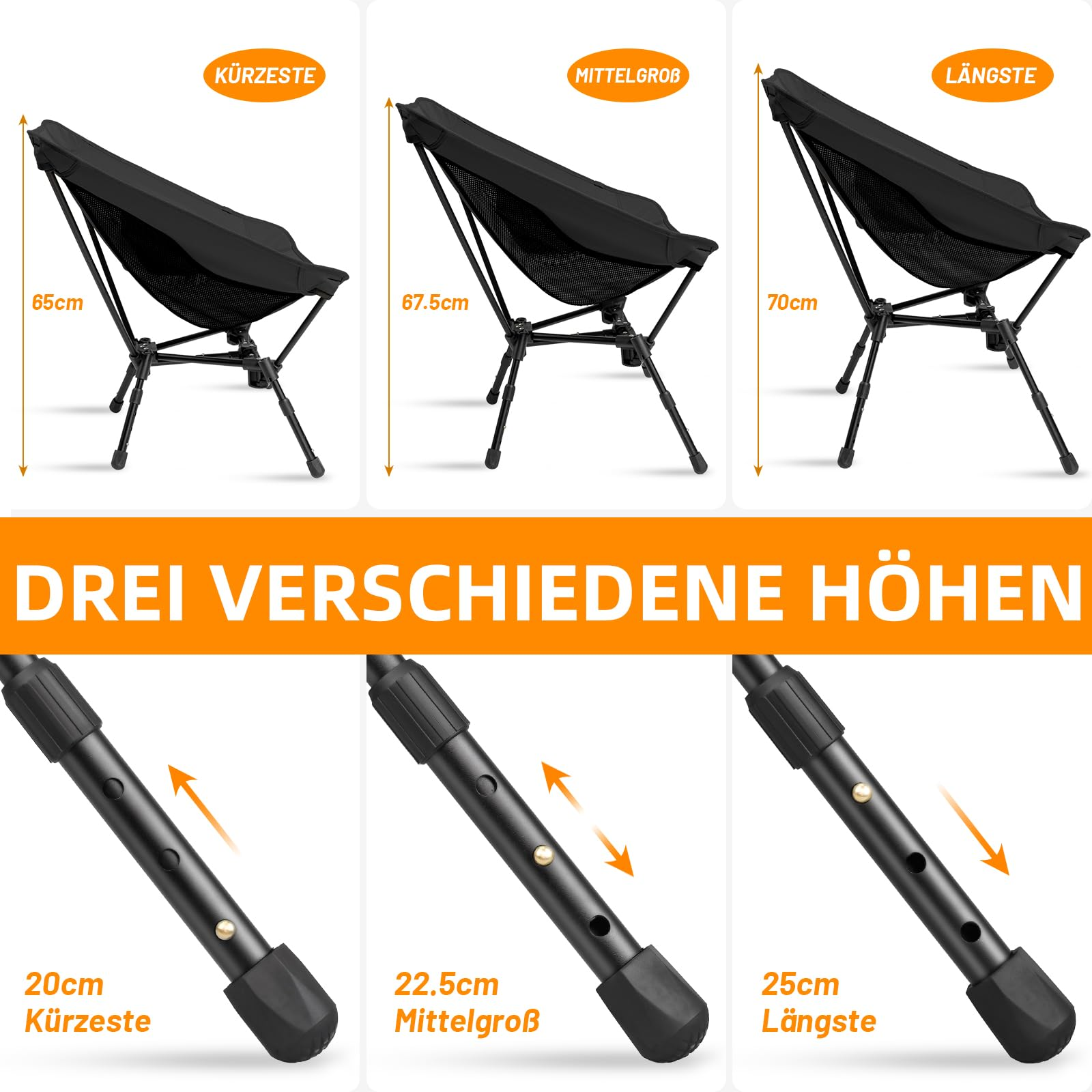 CREDIBILITATE COMPANIE Faltbarer Campingstuhl，Ultraleicht Tragbare Campingstuhl, Kleines Packmaß Stuhl mit Tragfähigkeit 180KG Tragkraft，klappstuhl,Strandstuhl