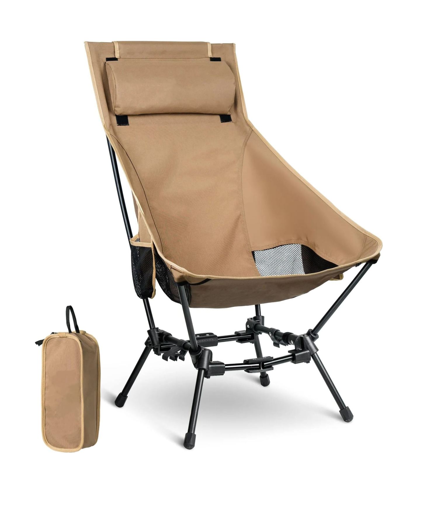 CREDIBILITATE COMPANIE Campingstuhl Hochlehner faltbar 125 kg, Klappstuhl Camping leicht, Angelstuhl klappbar mit 2 Seitentaschen, Faltstuhl Ultraleicht für Outdoor, Wandern