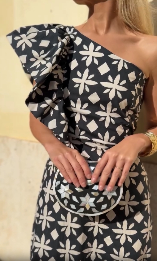 One-Shoulder Artistic Print Draped Dress