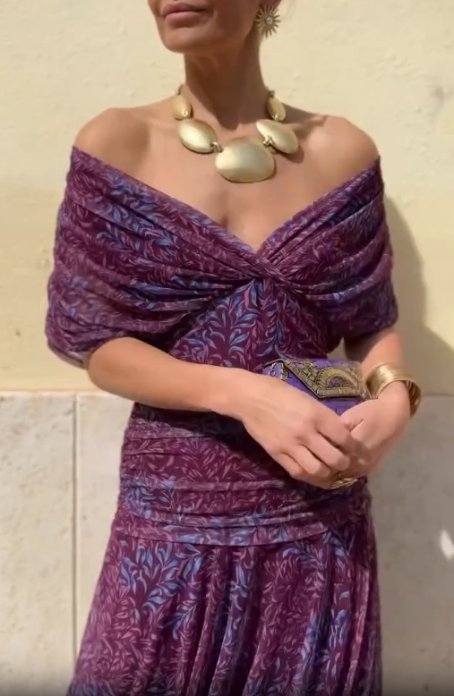 Printed Strapless Pleated Chiffon Dress