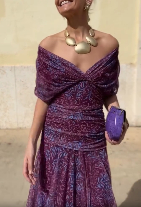 Printed Strapless Pleated Chiffon Dress