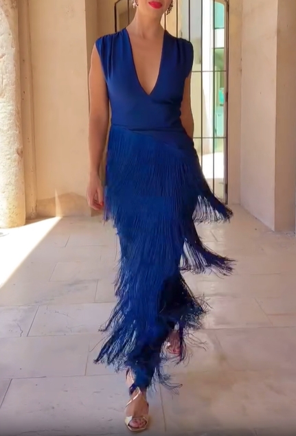 Draped V-Neck Fringe Maxi Dress