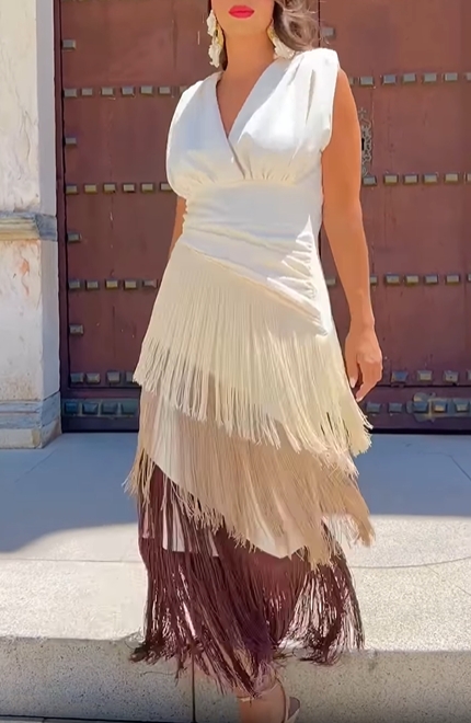 Tricolor Fringe Midi Dress