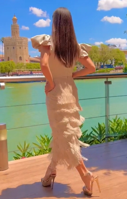 Ruffled Fringe V-Neck Midi Dress