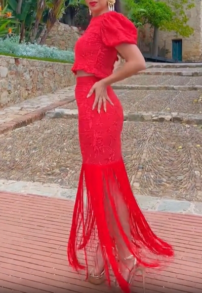 Embroidered Fringe Skirt Set