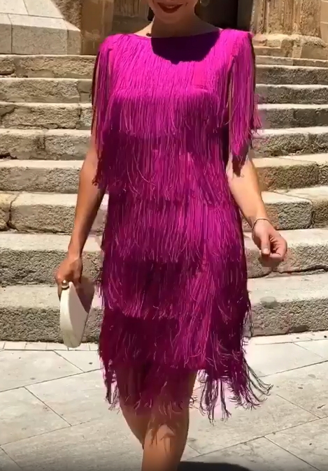 Fuchsia Fringe Mini Dress