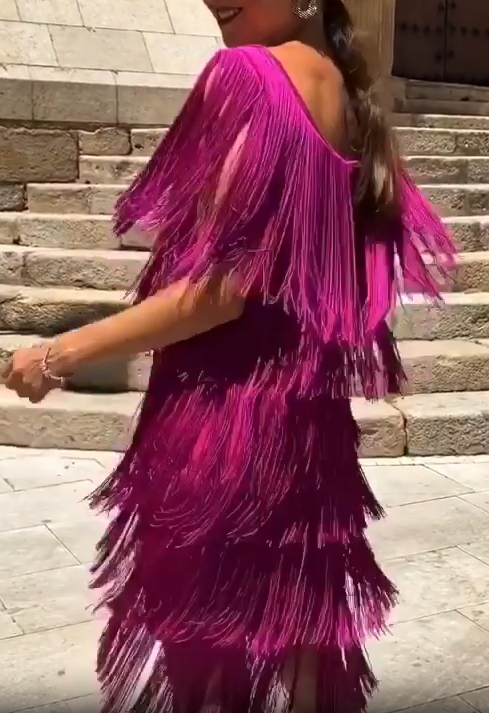Fuchsia Fringe Mini Dress