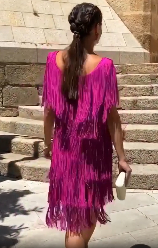 Fuchsia Fringe Mini Dress