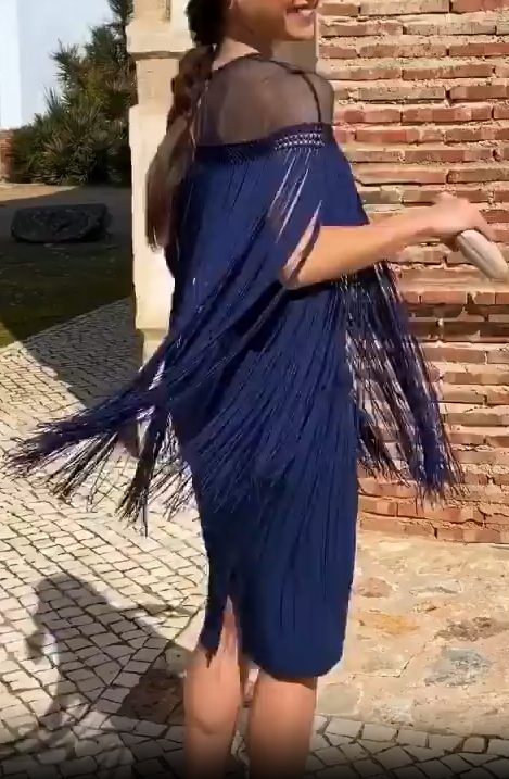 Navy Fringe Illusion Midi Dress