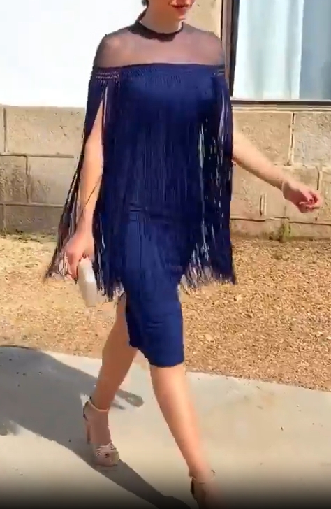 Navy Fringe Illusion Midi Dress