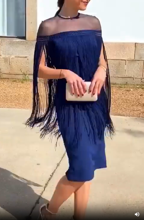 Navy Fringe Illusion Midi Dress