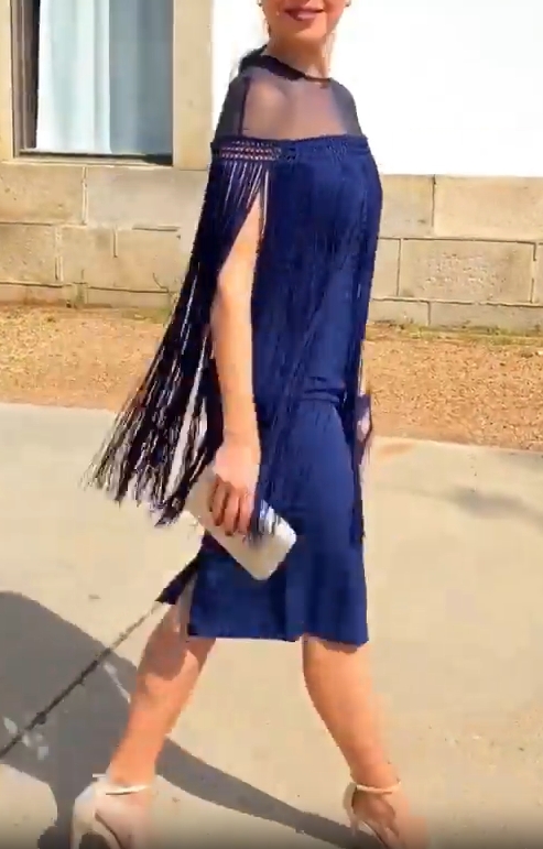 Navy Fringe Illusion Midi Dress